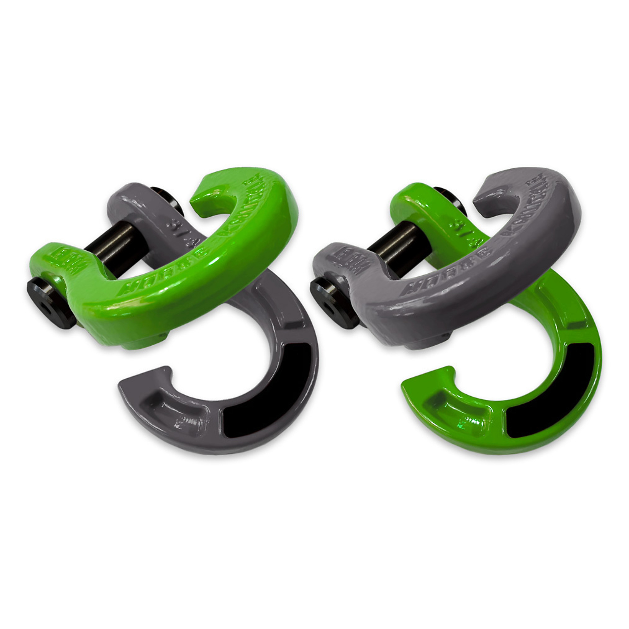 Moose Knuckle Offroad, 3/4 Jowl Split Shackle Sublime Green / Gun Gray, Working Load Limit 10000 lb, Model FN000020-081