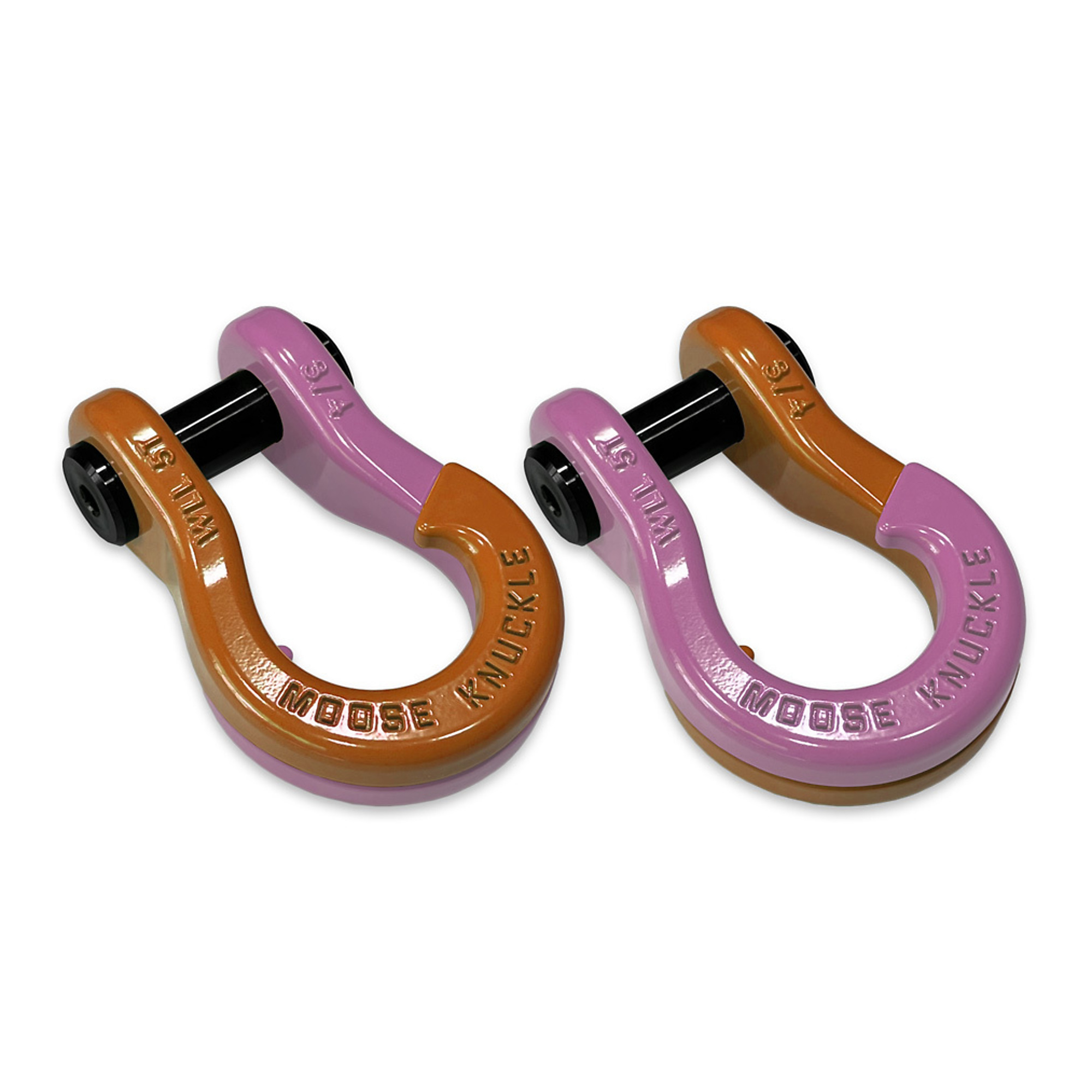 Moose Knuckle Offroad, 3/4 Jowl SplitShackle Obscene Orange / Pretty Pink, Working Load Limit 10000 lb, Model FN000020-114