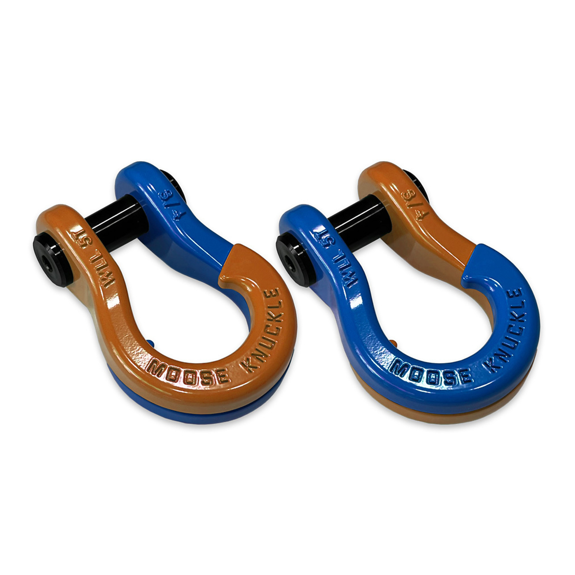 Moose Knuckle Offroad, 3/4 Jowl SplitShackle Obscene Orange / Blue Balls, Working Load Limit 10000 lb, Model FN000020-110