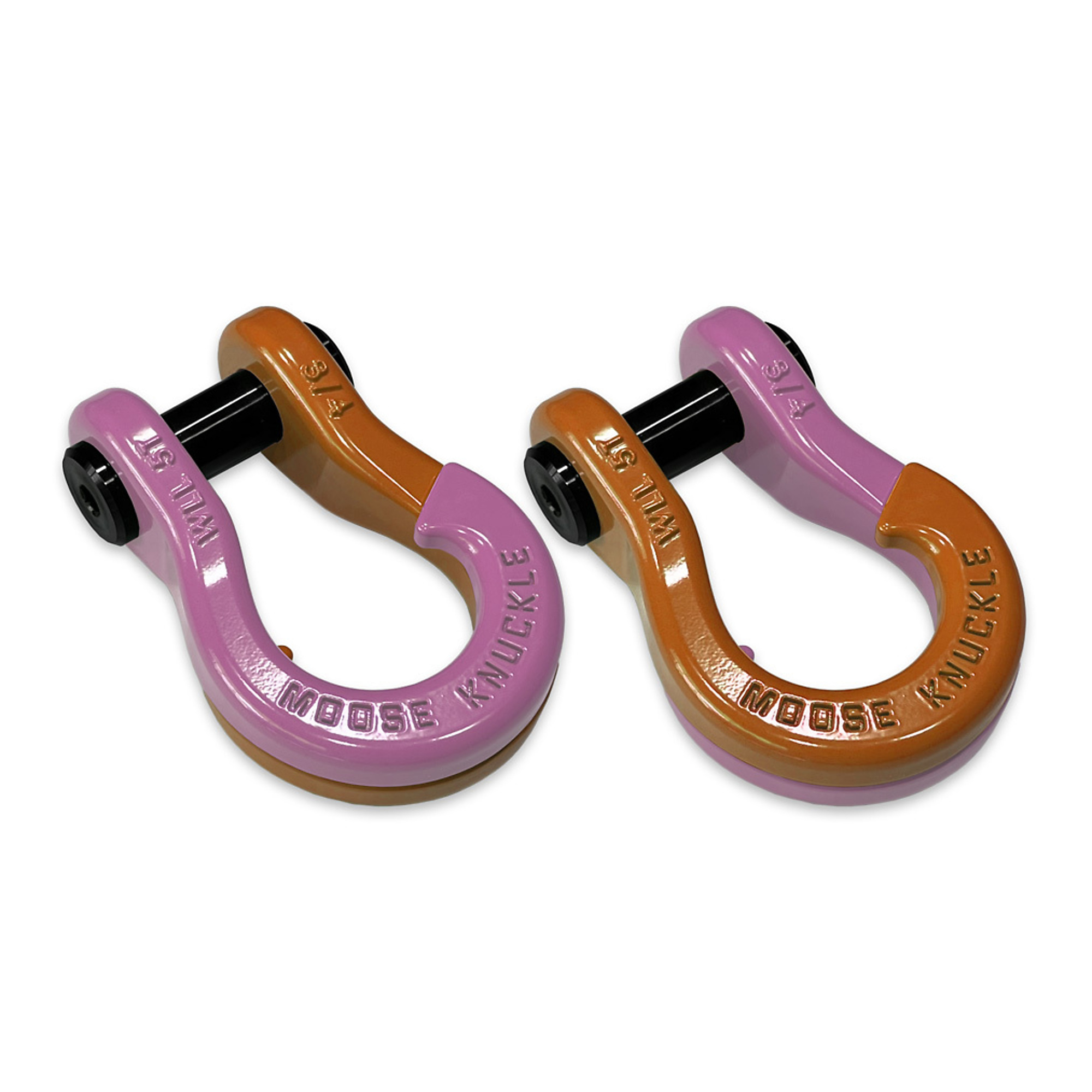 Moose Knuckle Offroad, 3/4 Jowl Split Shackle Pretty Pink / Obscene Orange, Working Load Limit 10000 lb, Model FN000020-139