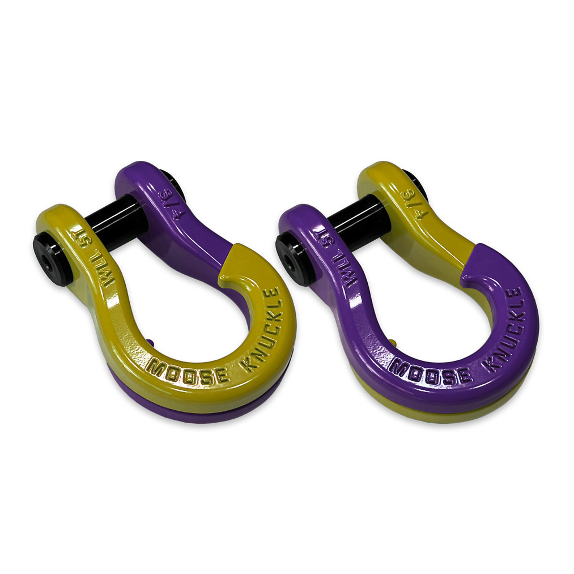 Moose Knuckle Offroad, 3/4 Jowl Split Shackle Detonator Yellow / Grape Escape, Working Load Limit 10000 lb, Model FN000020-096