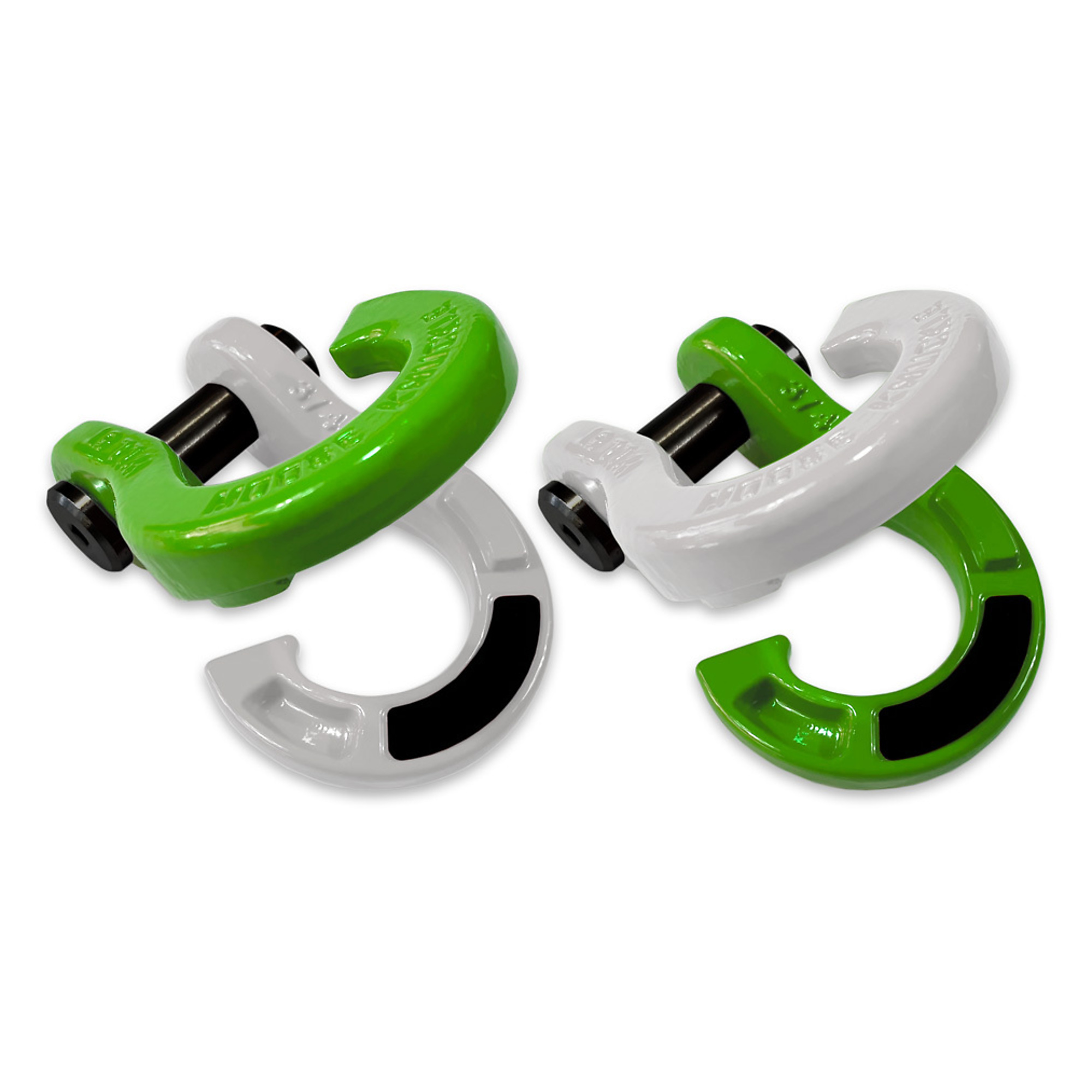 Moose Knuckle Offroad, 3/4 Jowl Split Shackle Sublime Green / Pure White, Working Load Limit 10000 lb, Model FN000020-082