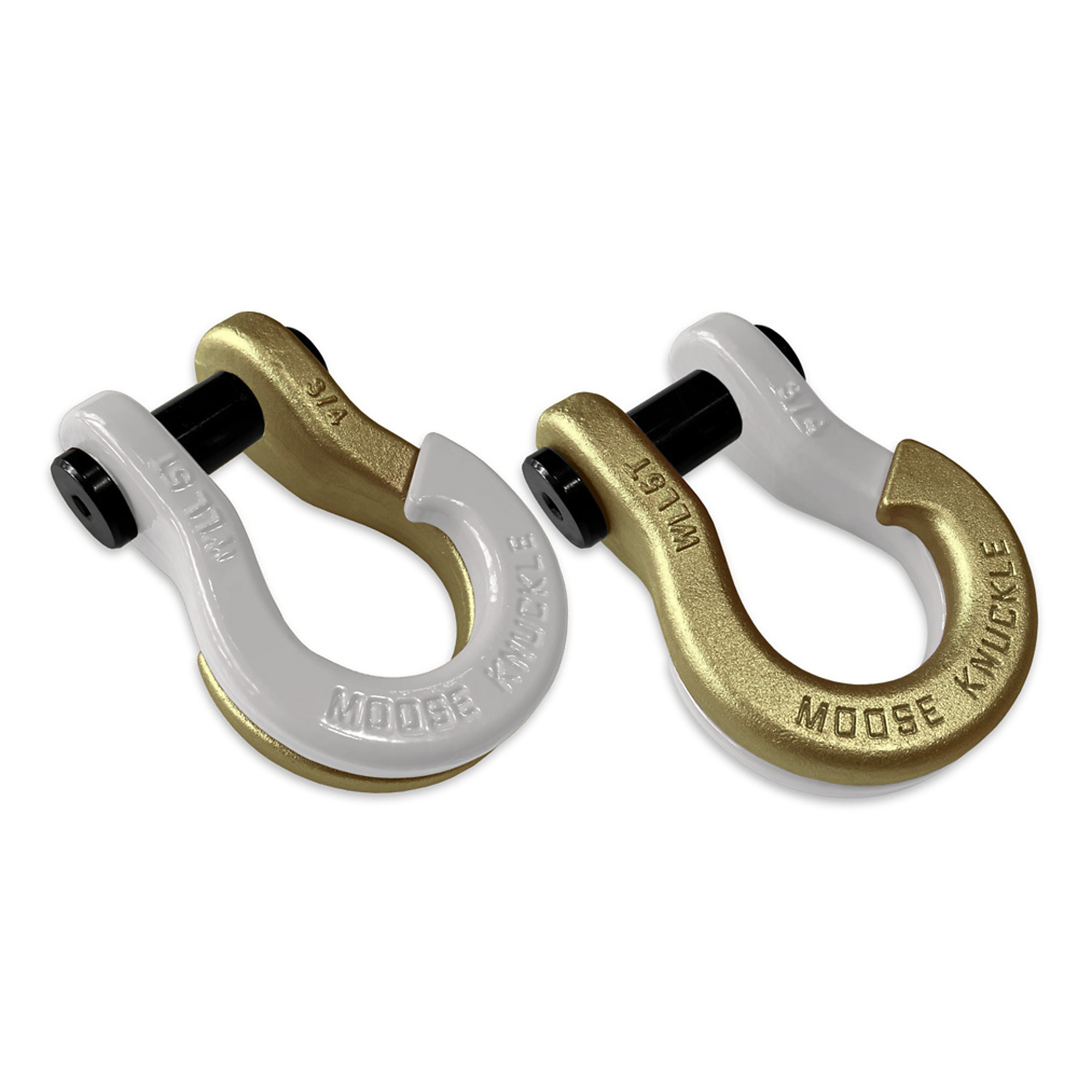 Moose Knuckle Offroad, 3/4 Jowl Split Shackle Pure White / Brass Knuckle, Working Load Limit 10000 lb, Model FN000020-051