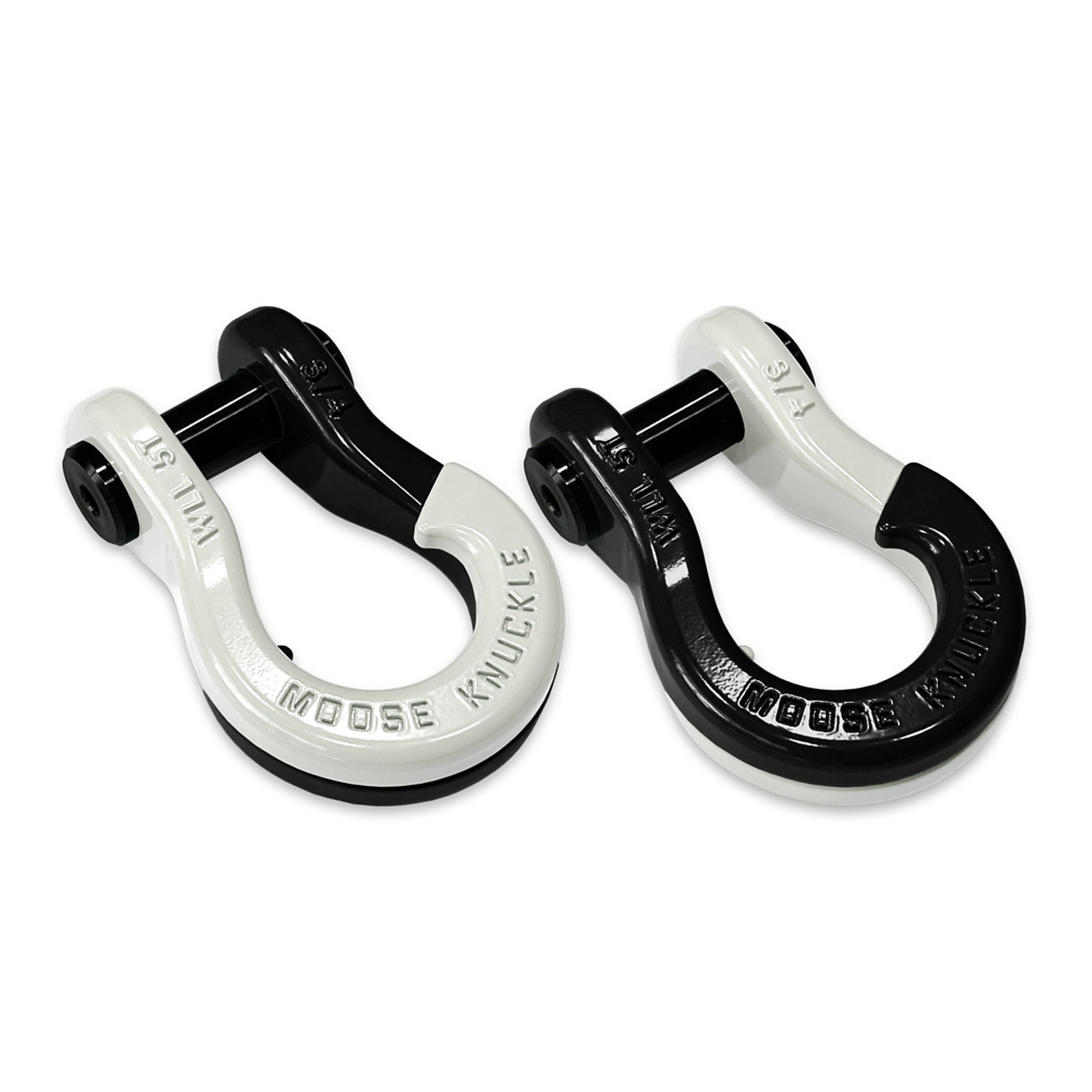 Moose Knuckle Offroad, 3/4 Jowl Split Shackle Pure White / Black Hole, Working Load Limit 10000 lb, Model FN000020-041