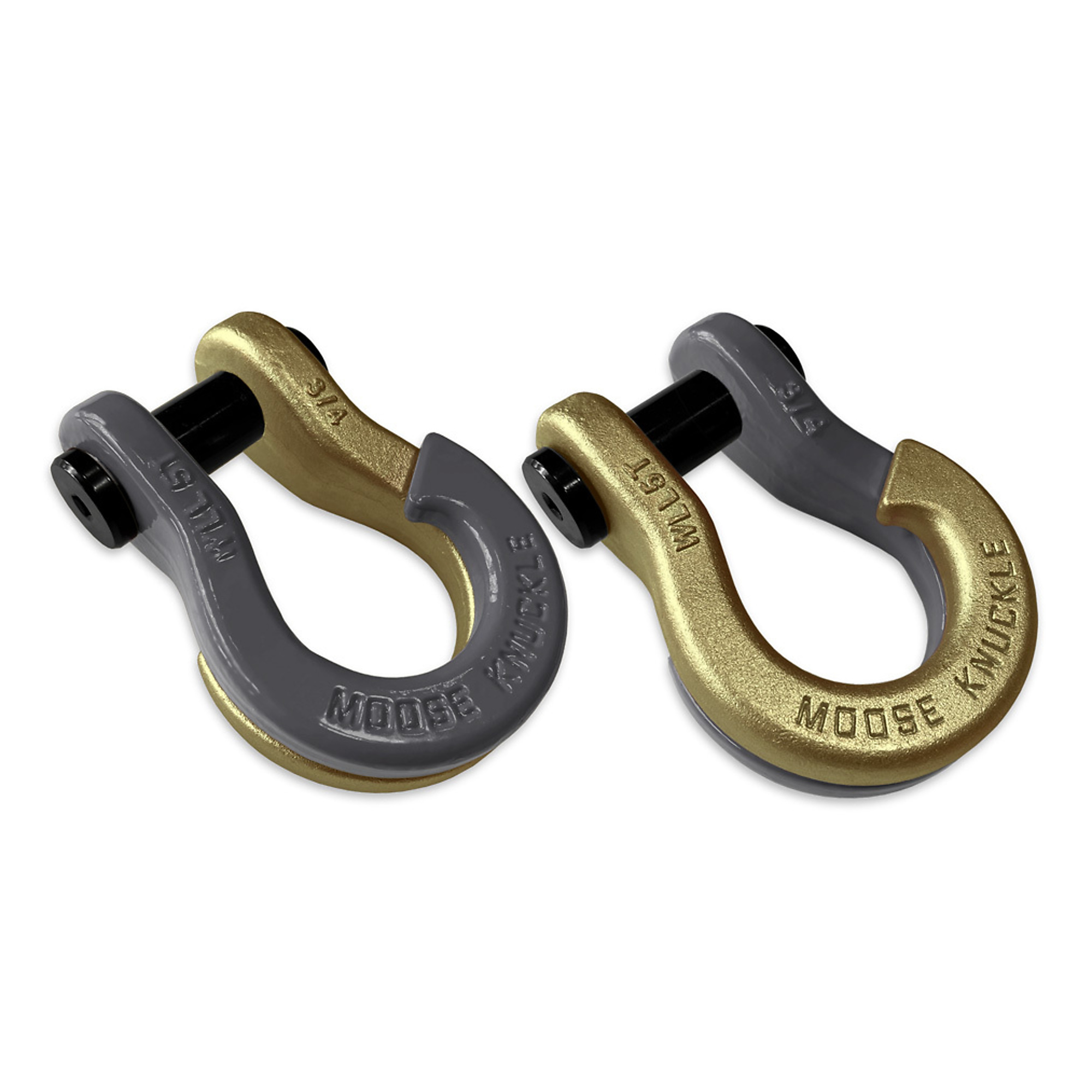 Moose Knuckle Offroad, 3/4 Jowl Split Shackle Gun Gray / Brass Knuckle, Working Load Limit 10000 lb, Model FN000020-038