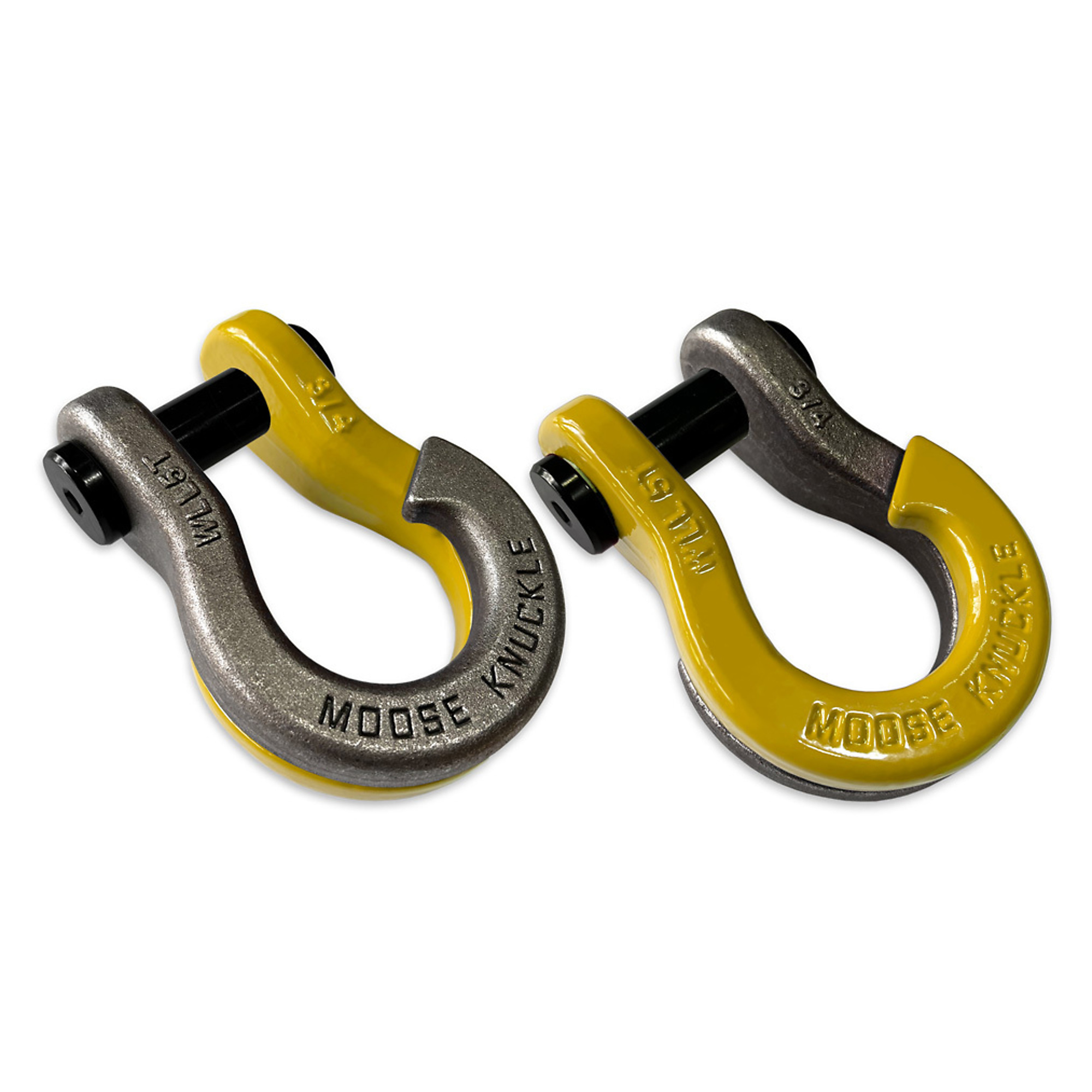 Moose Knuckle Offroad, 3/4 Jowl Split Shackle Raw Dog / Detonator Yellow, Working Load Limit 10000 lb, Model FN000020-177