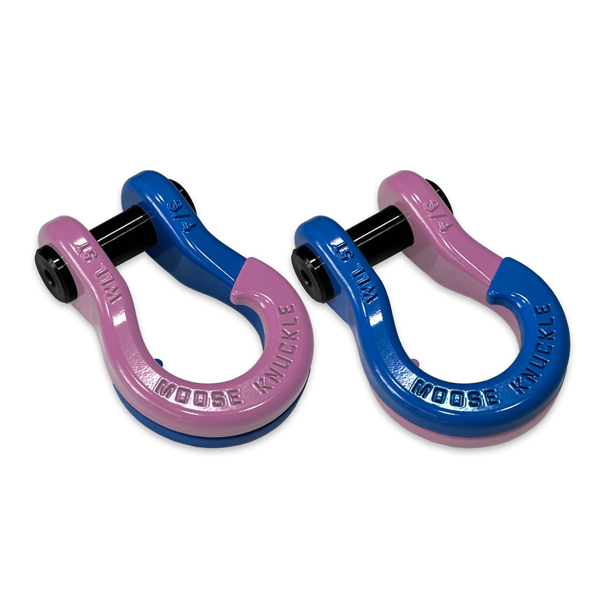 Moose Knuckle Offroad, 3/4 Jowl Split Shackle Pretty Pink / Blue Balls, Working Load Limit 10000 lb, Model FN000020-136