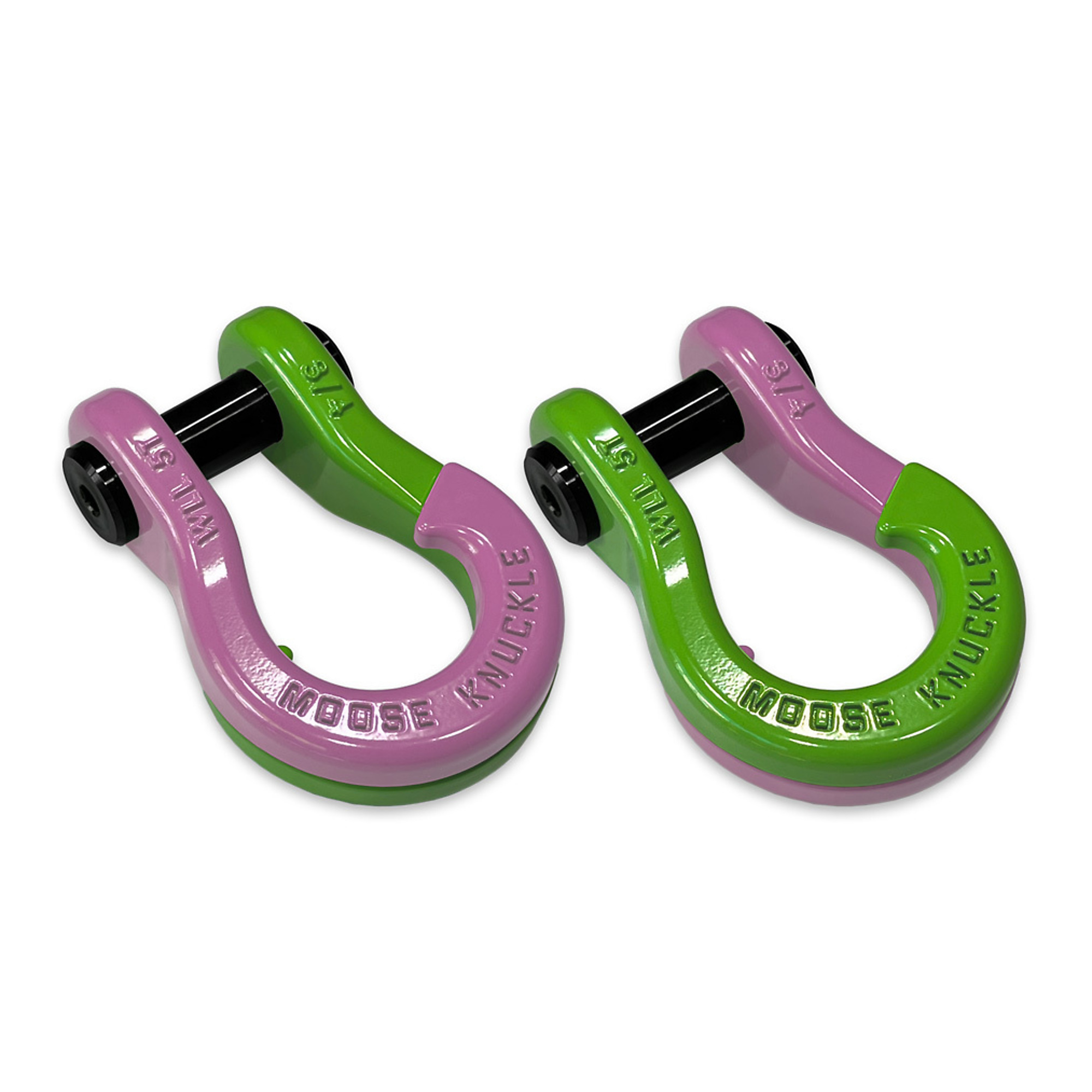 Moose Knuckle Offroad, 3/4 Jowl Split Shackle Pretty Pink / Sublime Green, Working Load Limit 10000 lb, Model FN000020-137