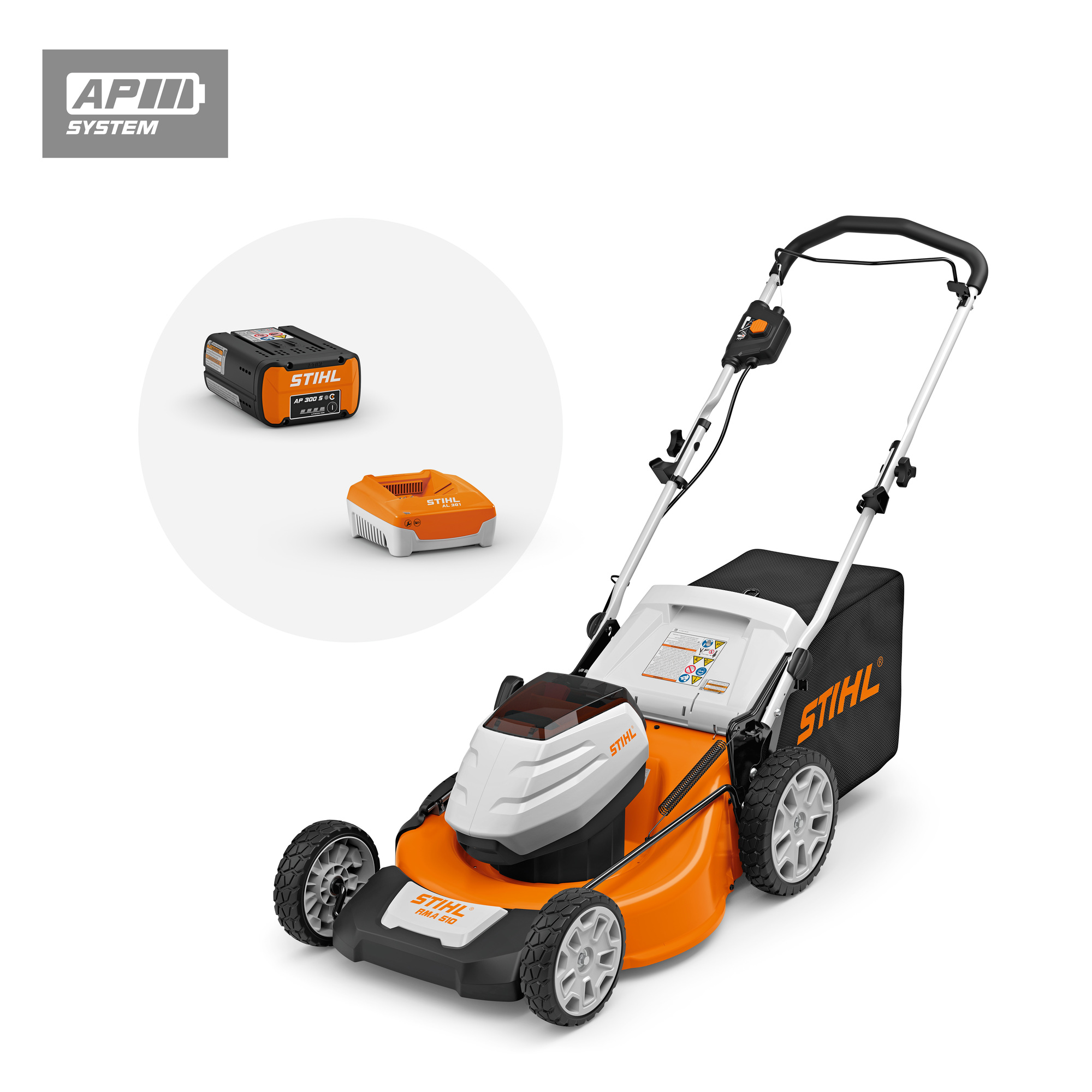 Stihl, Lithium-Ion Push Lawn Mower Set, Cutting Width 21 in, Power Source Battery, Model RMA 510 SET Super