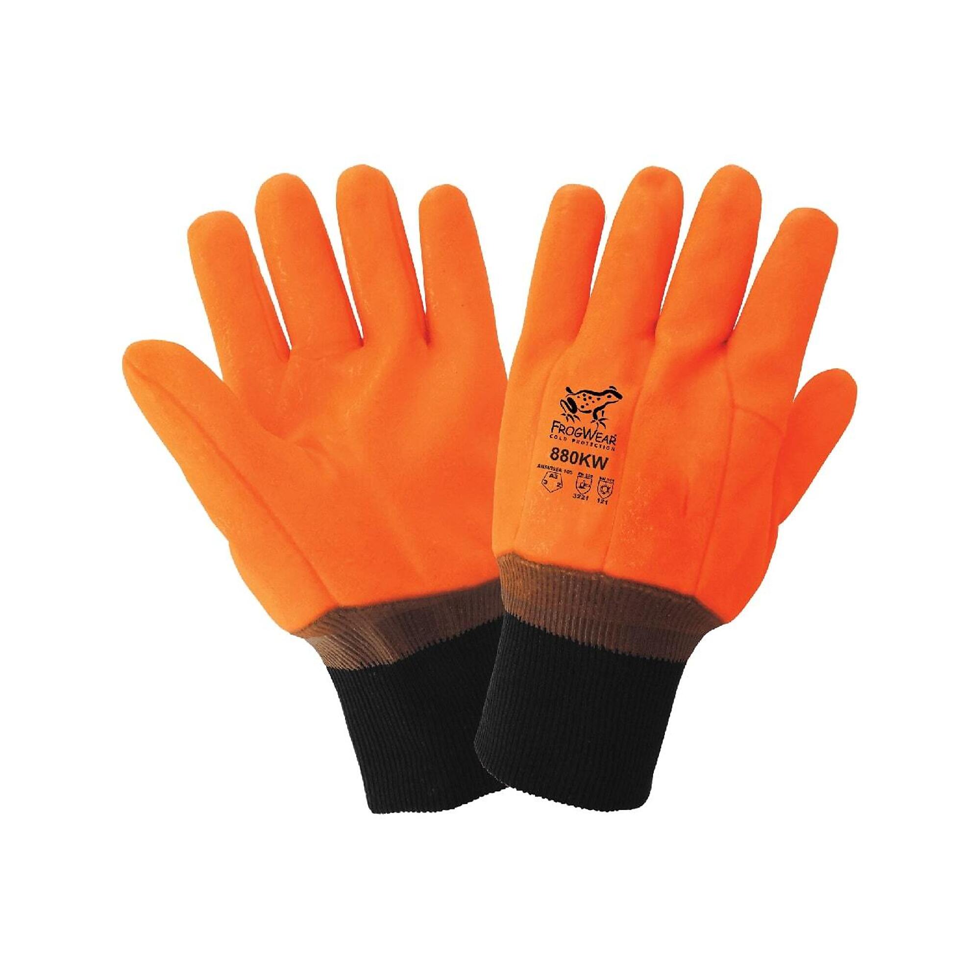 FrogWear, HV Org, Insulated, Dbl PVC Coat, Cut Res A3 Gloves- 12 Pairs, Size One Size, Color High-Visibility Orange, Included (qty.) 12 Model 880KW