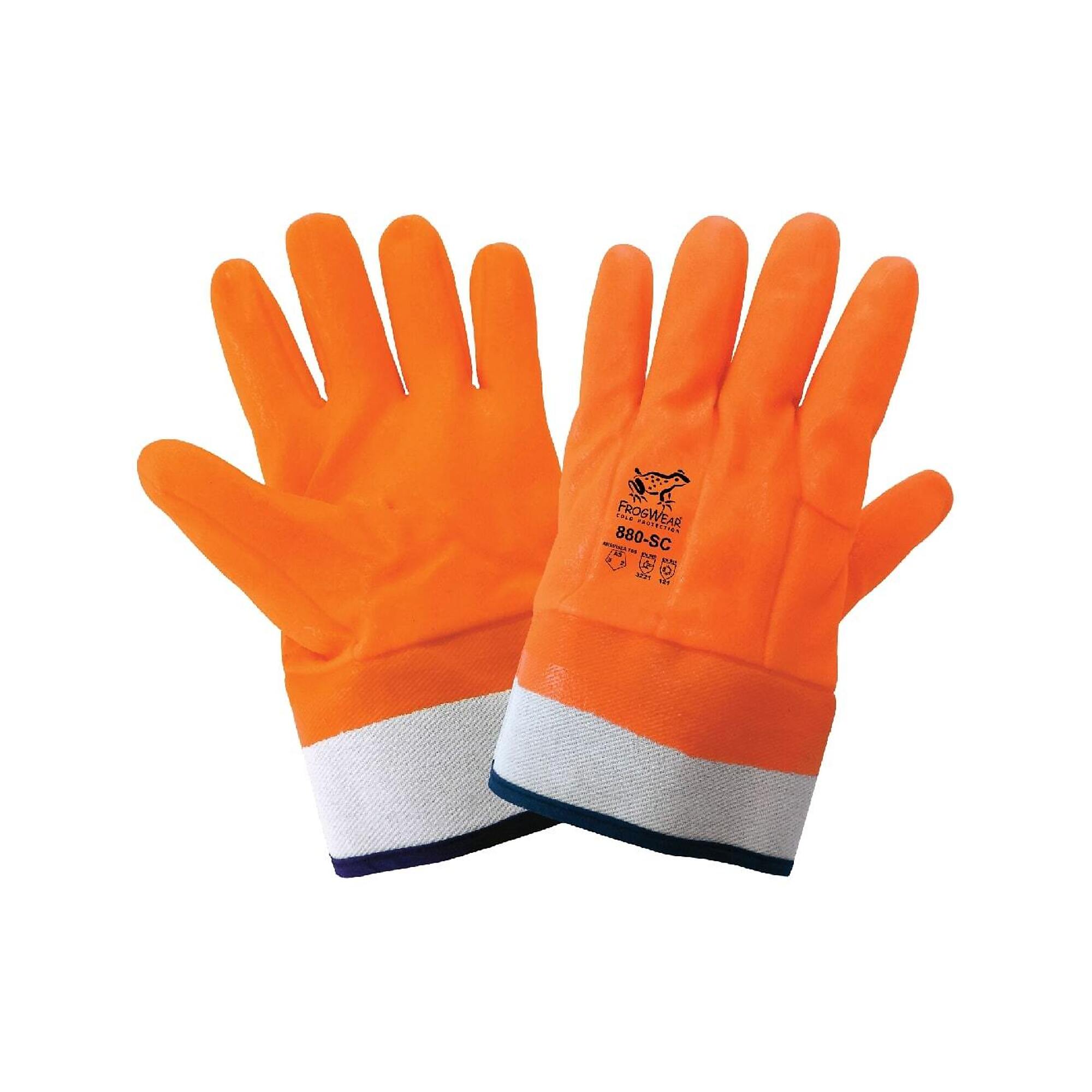 FrogWear, HV Org, Insulated, Dbl PVC Coat, Cut Res A3 Gloves- 12 Pairs, Size One Size, Color High-Visibility Orange, Included (qty.) 12 Model 880-SC