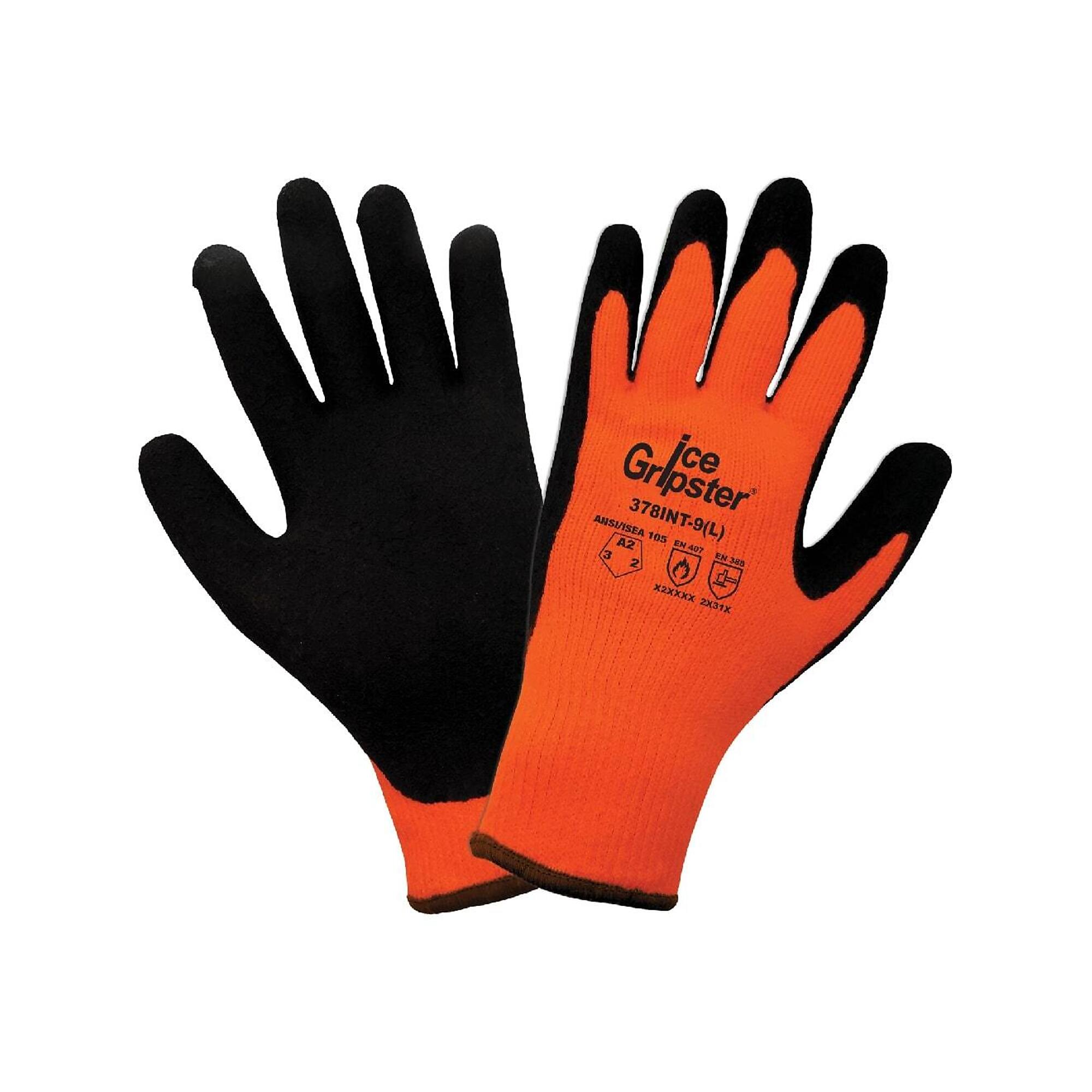 Global Glove Ice Gripster , HV Org Insulated, Rub Coat, Cut Resist A2 Gloves -12 Pairs, Size M, Color Orange/Black, Included (qty.) 12 Model 378INT-(M