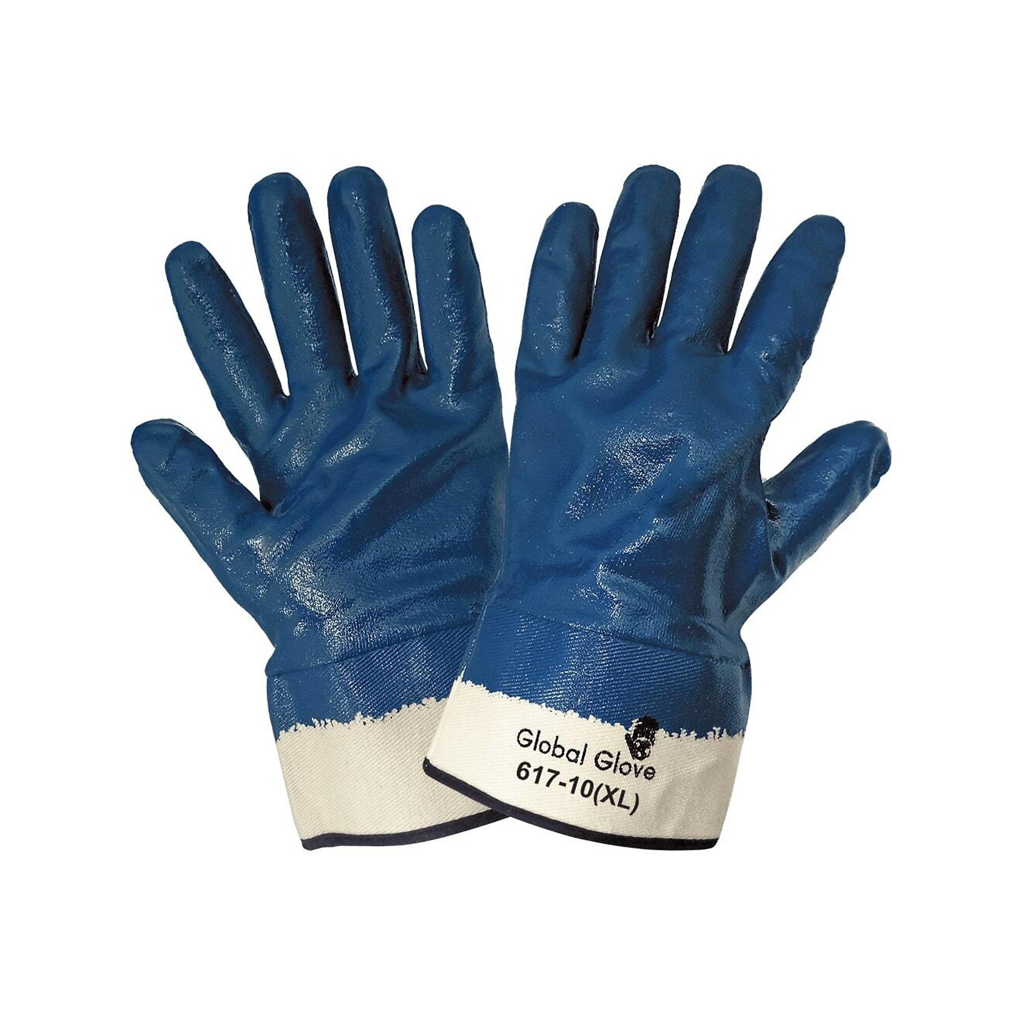 Global Glove, Blue, Full Nitrile Coat, Cut Resistant A2 Gloves - 12 Pairs, Size XL, Color Tan/Blue, Included (qty.) 12 Model 617-10(XL)