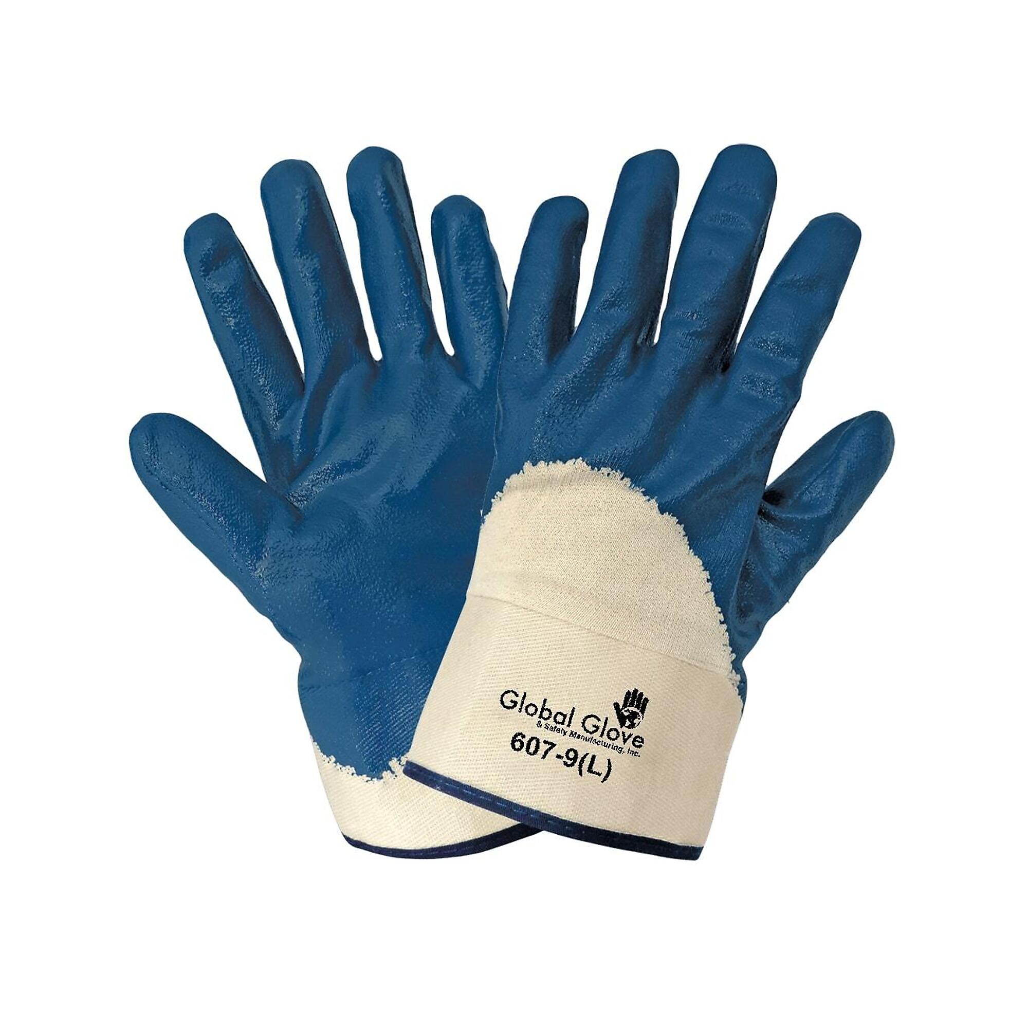 Global Glove, Tan, Blue 3/4 Nitrile Coat, Cut Resist A2 Gloves - 12 Pairs, Size L, Color Tan/Blue, Included (qty.) 12 Model 607-9(L)