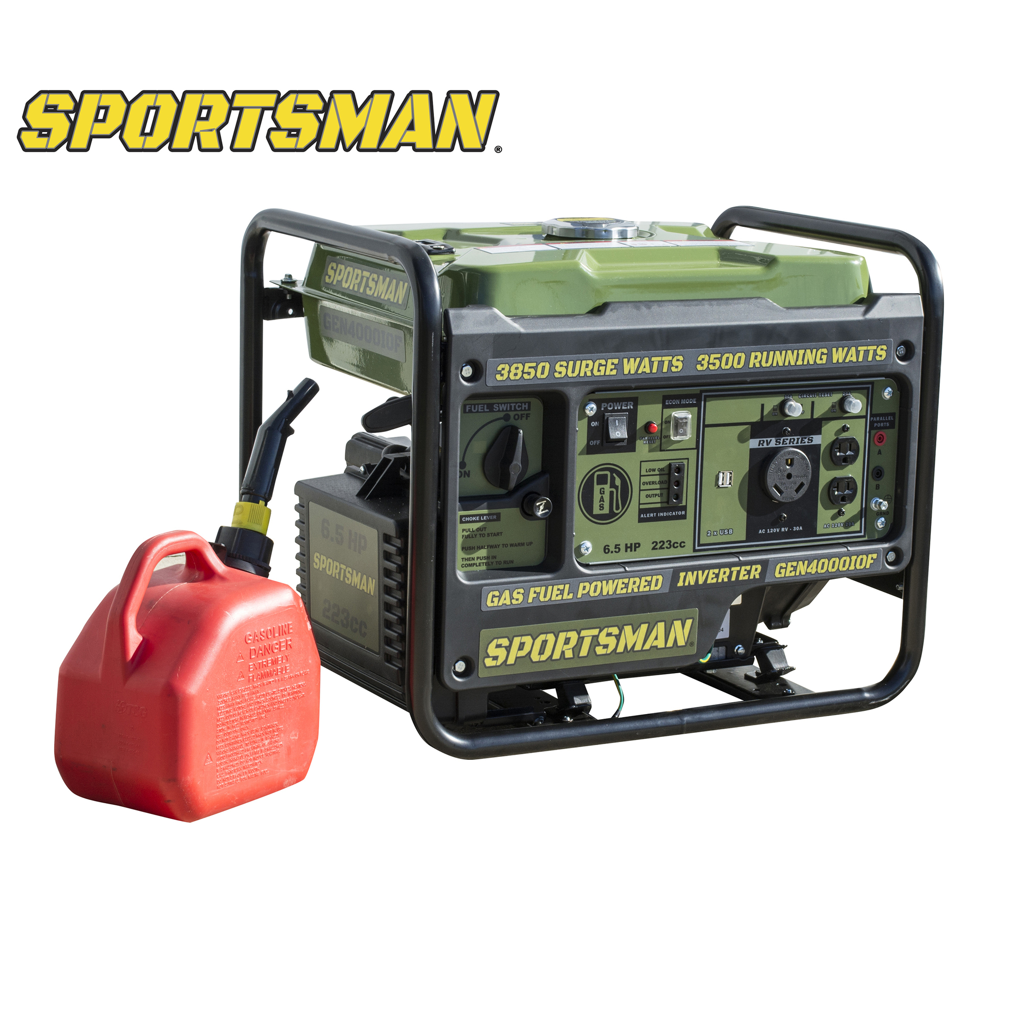 Sportsman, 3850 SW Open Frame Portable Gas Inverter Generator, Surge Watts 3850 Voltage 120 Model GEN4000IOF