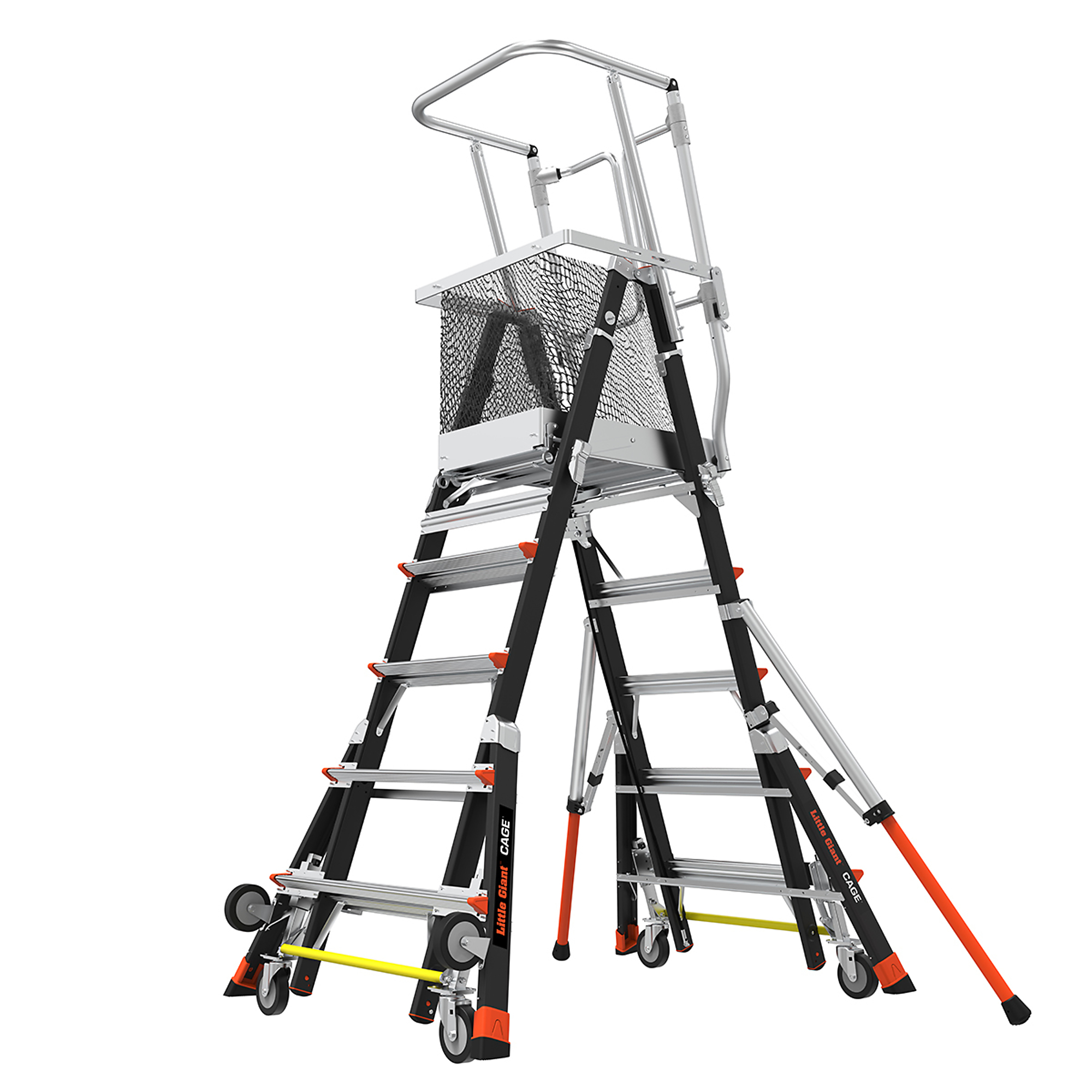 Little Giant Ladder, CAGE 5ft.-9ft. 375lb Adjustable Enc. Elevated Platform, Height 9 ft, Capacity 375 lb, Material Fiberglass, Model 18509-240
