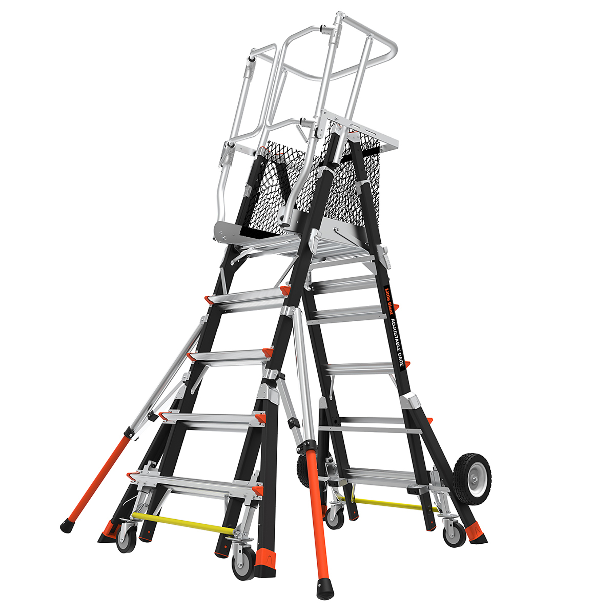 Little Giant Ladder, CAGE 5ft.-9ft. 375lb Adjustable Enc. Elevated Platform, Height 9 ft, Capacity 375 lb, Material Fiberglass, Model 18509-243