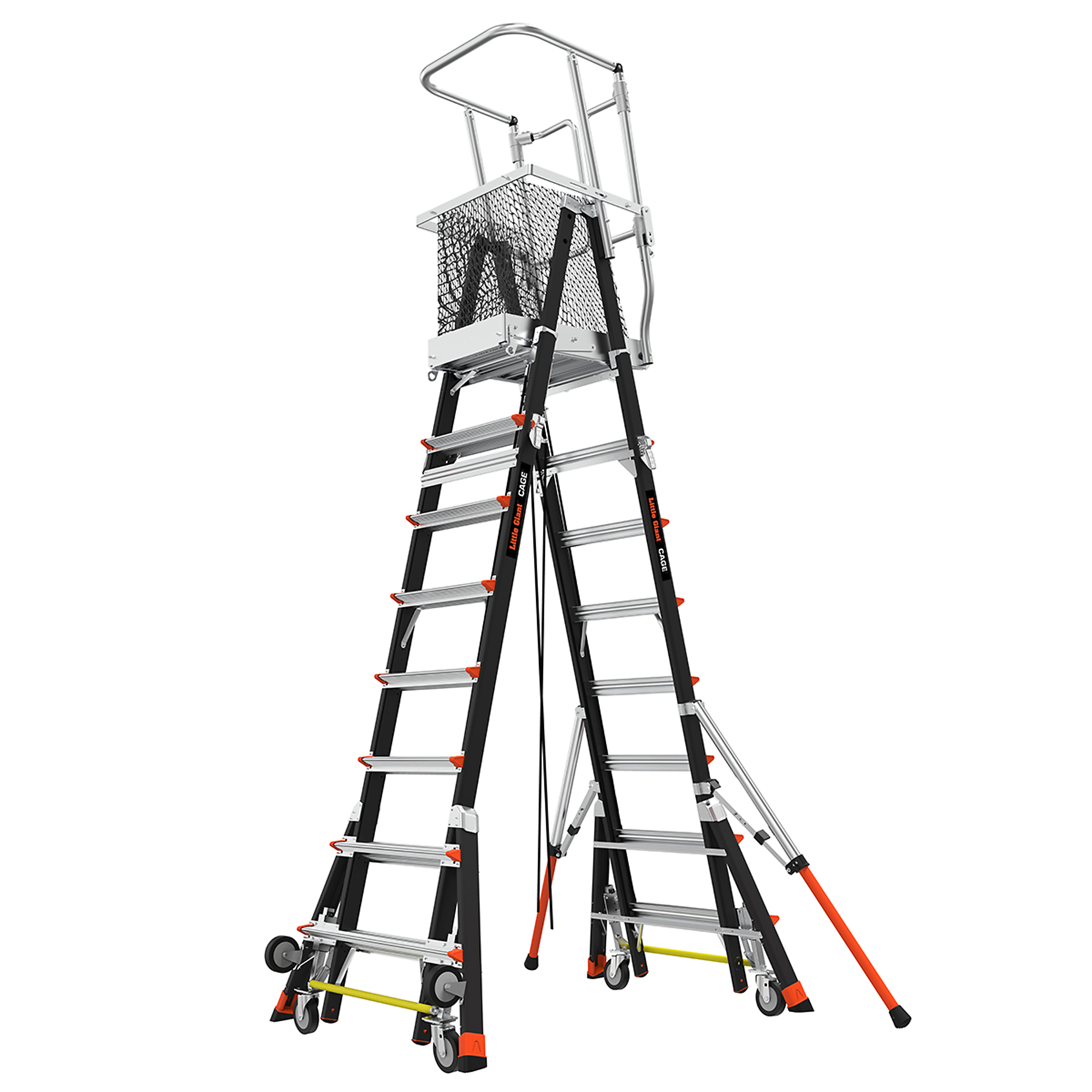 Little Giant Ladder, CAGE 8ft.-14ft. 375lb Adjustable Enc Elevated Platform, Height 14 ft, Capacity 375 lb, Material Fiberglass, Model 18515-240