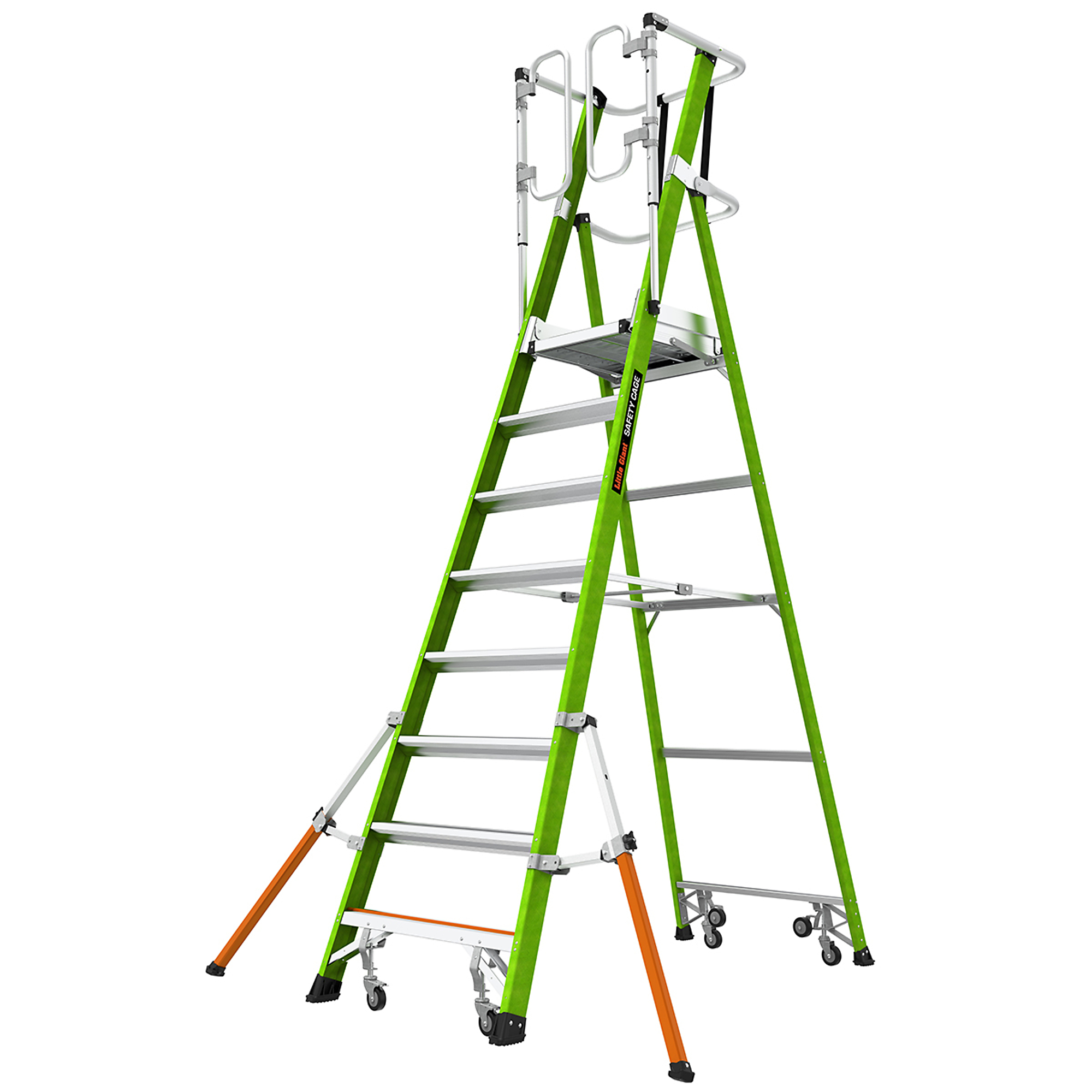 Little Giant Ladder, SAFETY CAGE 8ft. 375lb Fiberglass Platform Ladder, Height 8 ft, Capacity 375 lb, Material Fiberglass, Model 19708-146