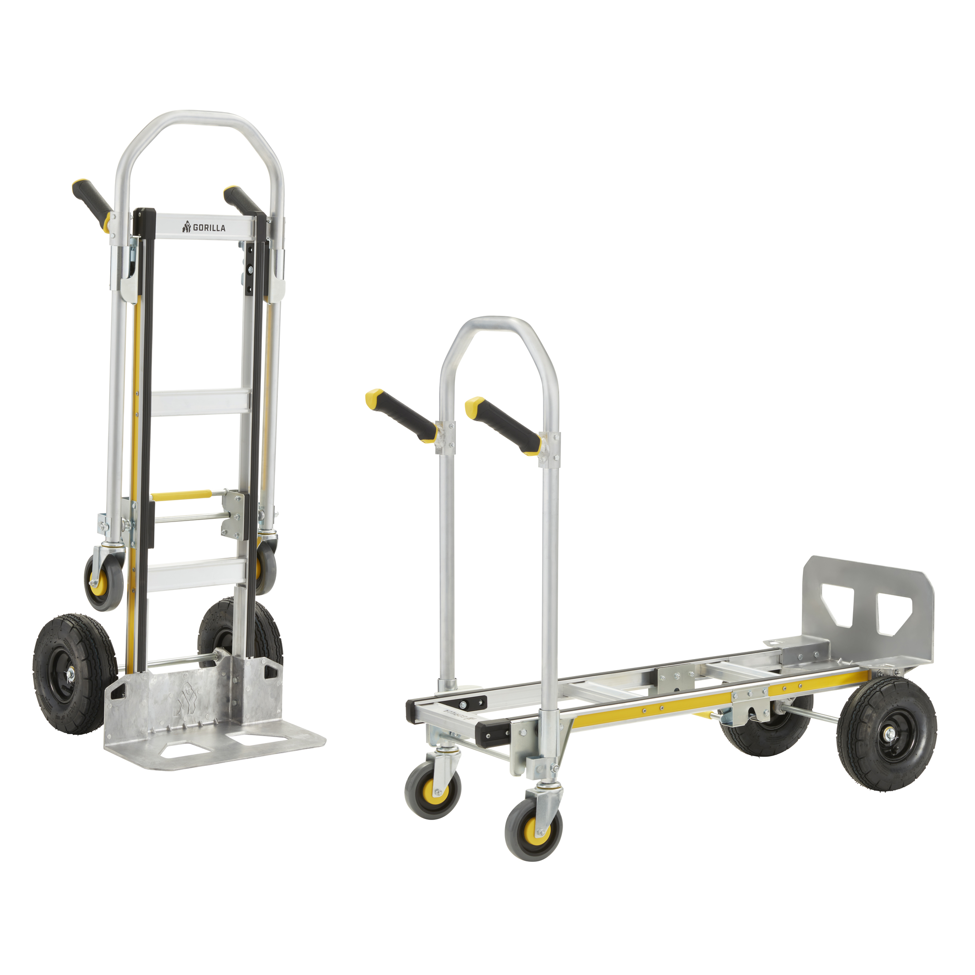 Gorilla, 1000lb Conv. Alum Hand Truck, Multi-Grip Handle, Load Capacity 1000 lb, Height 52.51 in, Material Aluminum, Model GHA2-10