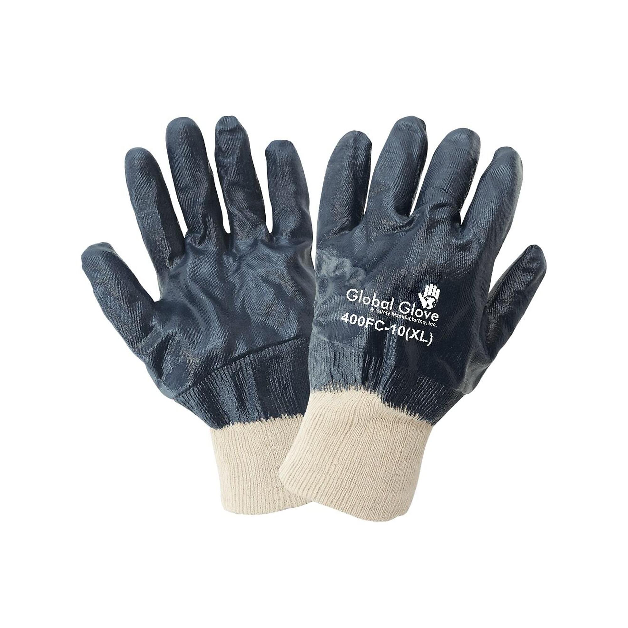 Global Glove, 2-Piece Interlock, Blue Full Coat Nitrile Gloves - 12 Pairs, Size L, Color Tan/Navy, Included (qty.) 12 Model 400FC-9(L)