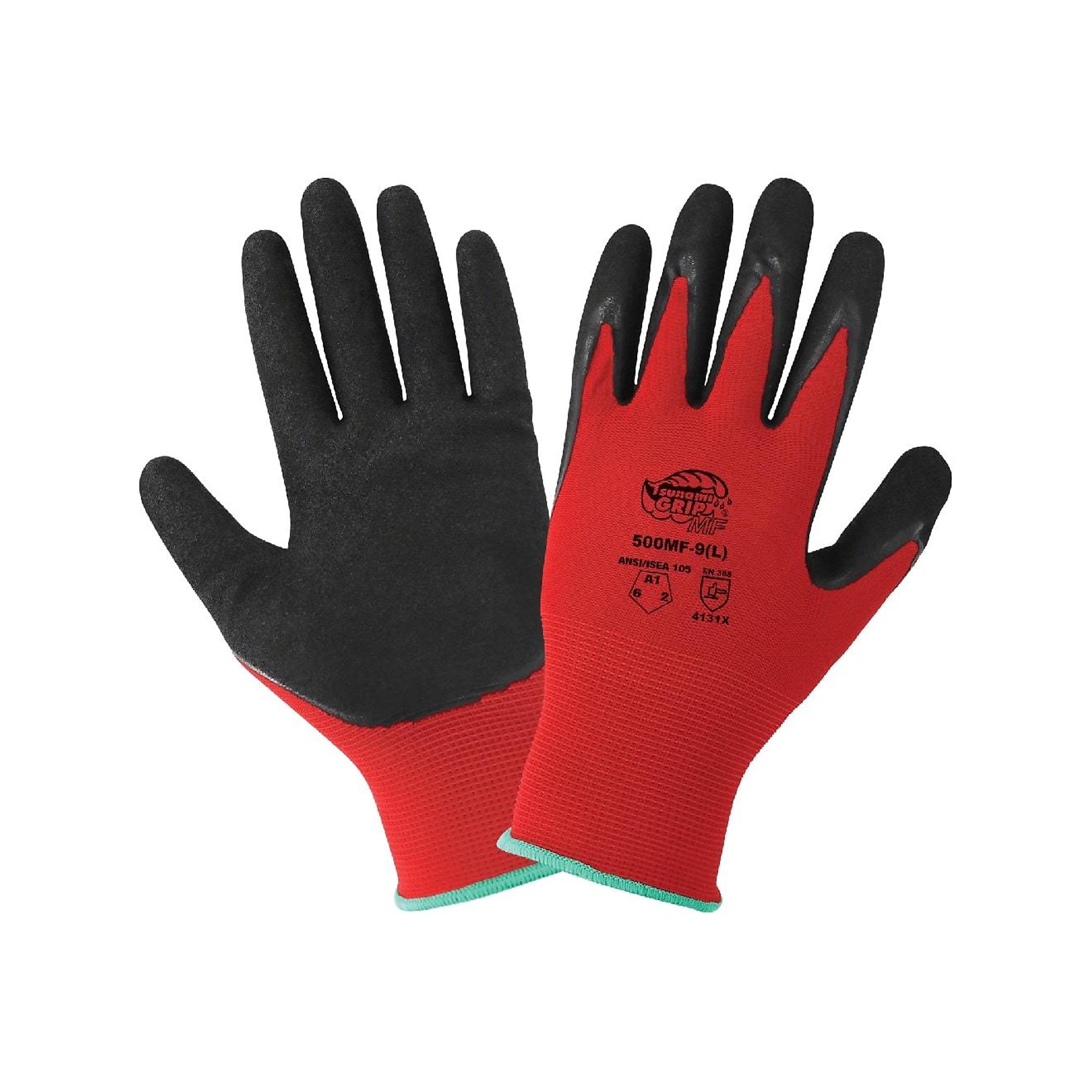 Global Glove Tsunami Grip , Red, Black Double Nitrile Coat, Cut Resist A1 Gloves-12 Pair, Size 2XL, Color Red/Black, Included (qty.) 12 Model 500MF-11