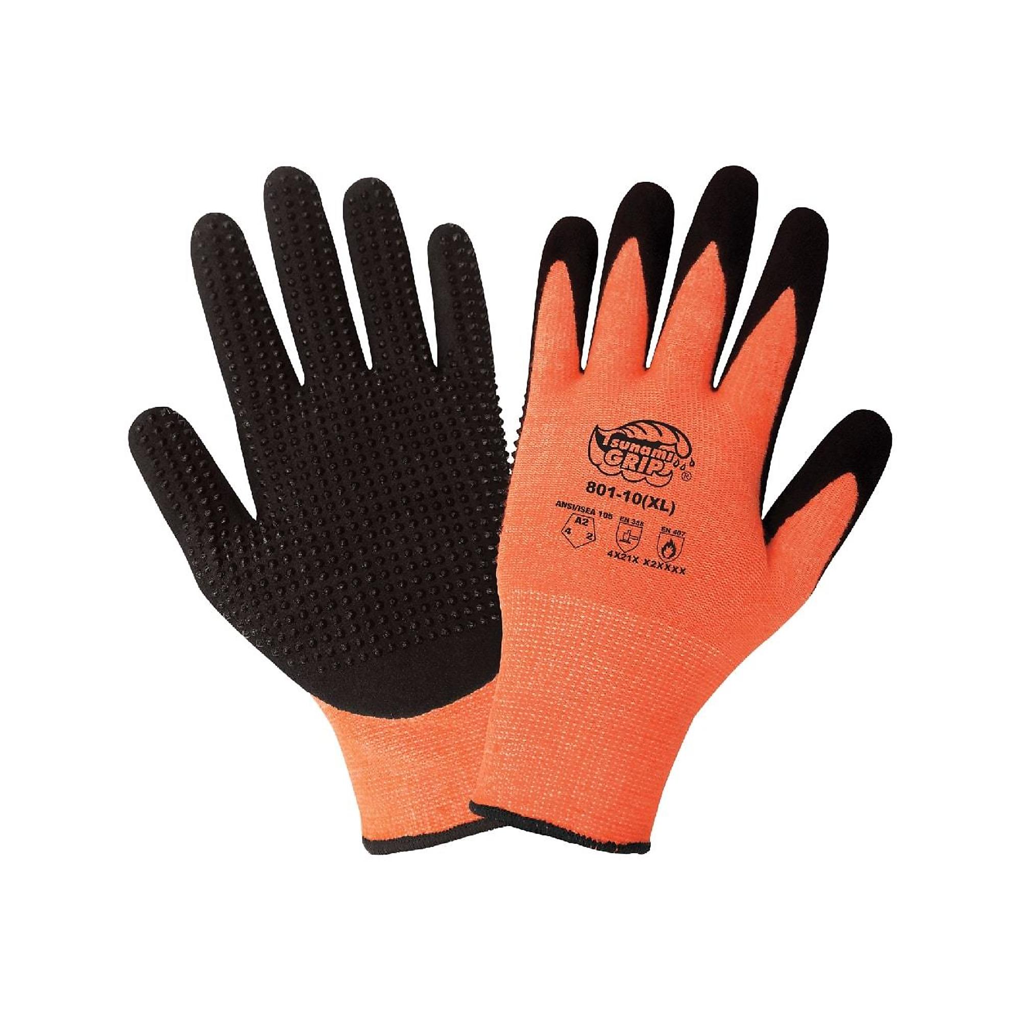 Global Glove Tsunami Grip , Orange, Heat Resist, Dotted, Cut Resist A2 Gloves - 12 Pairs, Size L, Color Orange/Black, Included (qty.) 12 Model 801-9(L