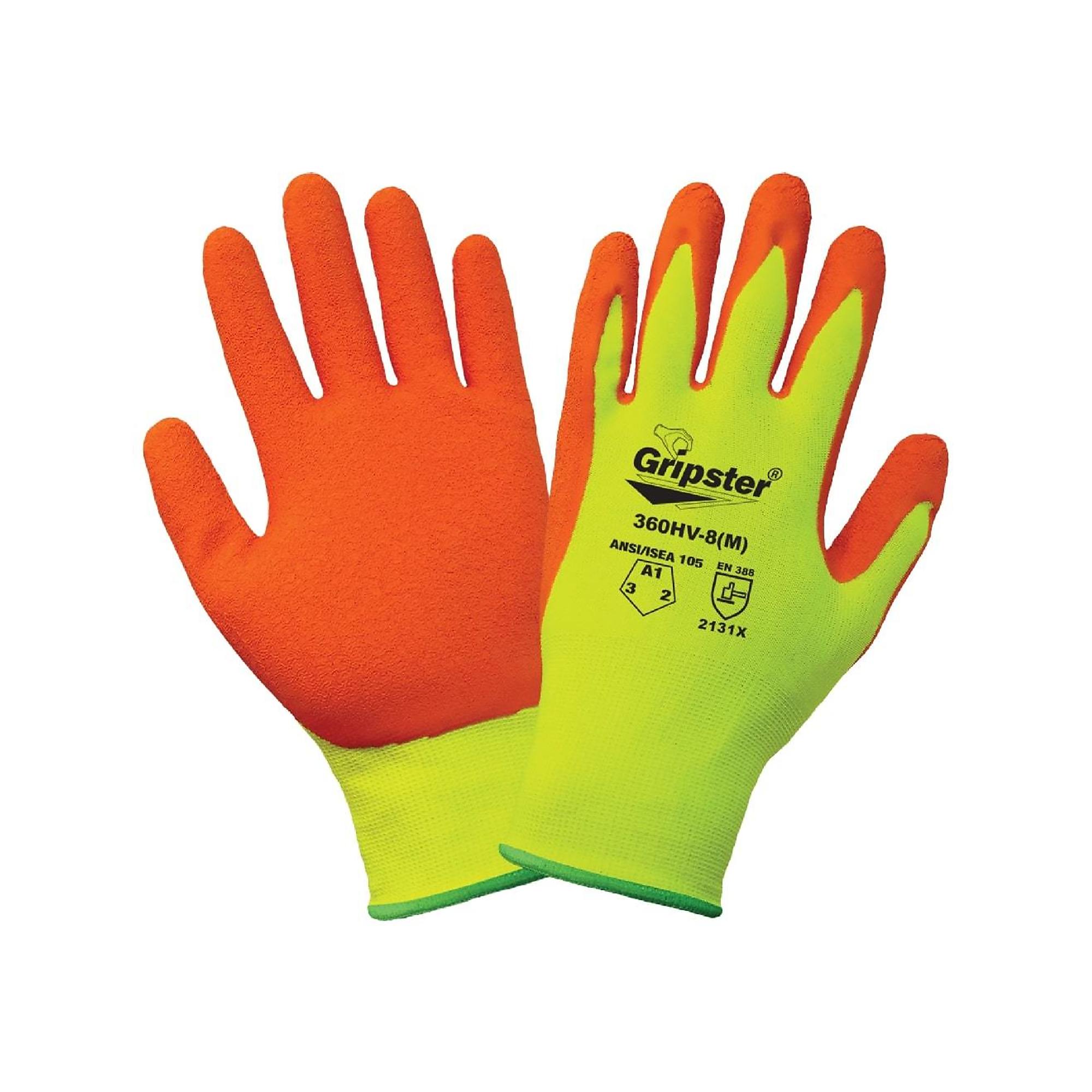 Global Glove Gripster , HV Yel, Org Rubber Palm, Cut Resistant A1 Gloves - 12 Pairs, Size L, Color High Visibility Yellow/Orange, Included (qty.) 12