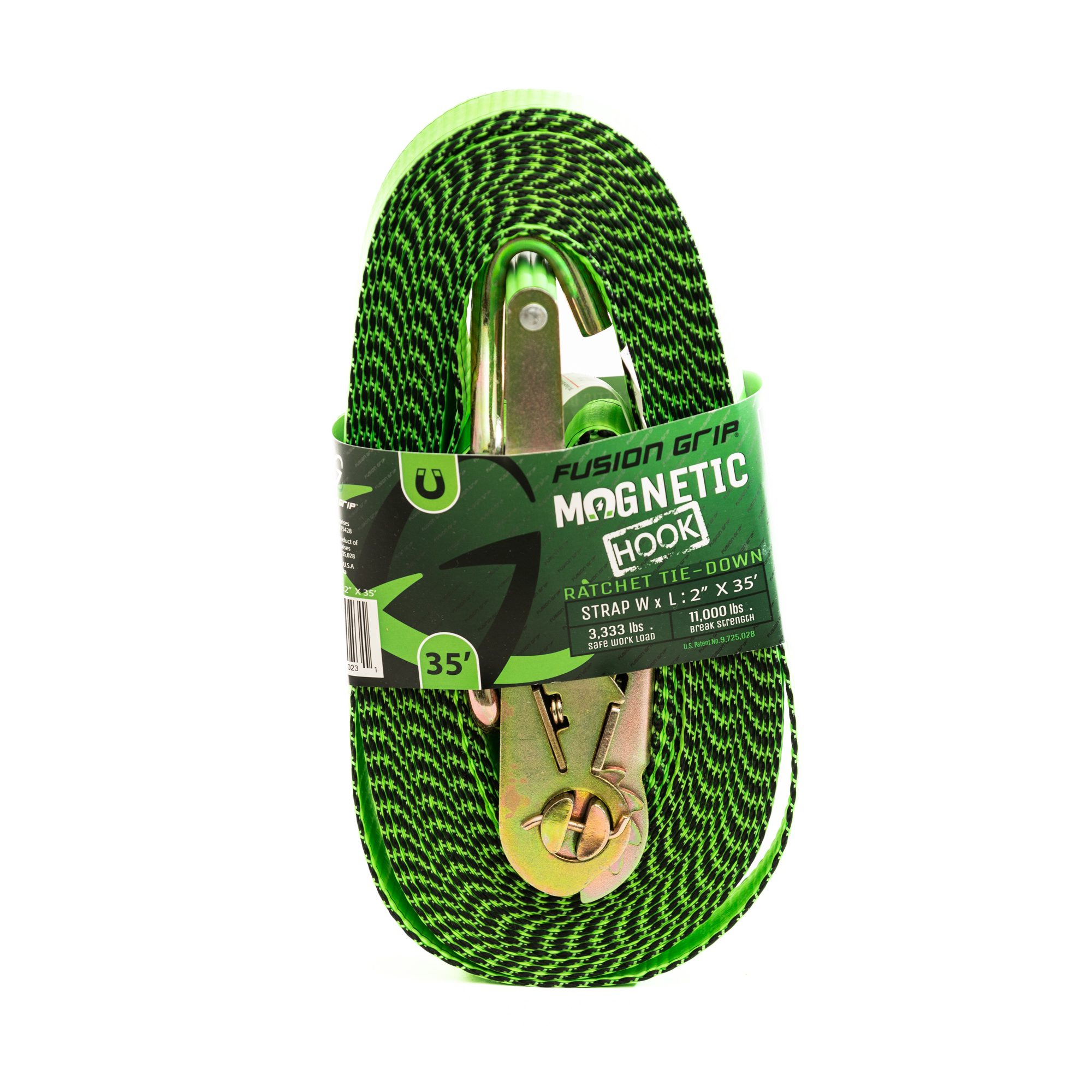 Fusion Grip, 2Inchx35ft. Magnetic Wire Hook Rachet Tie-Down Strap, Working Load 3667 lb, Straps (qty.) 1 Breaking Strength 11000 lb, Model FG235