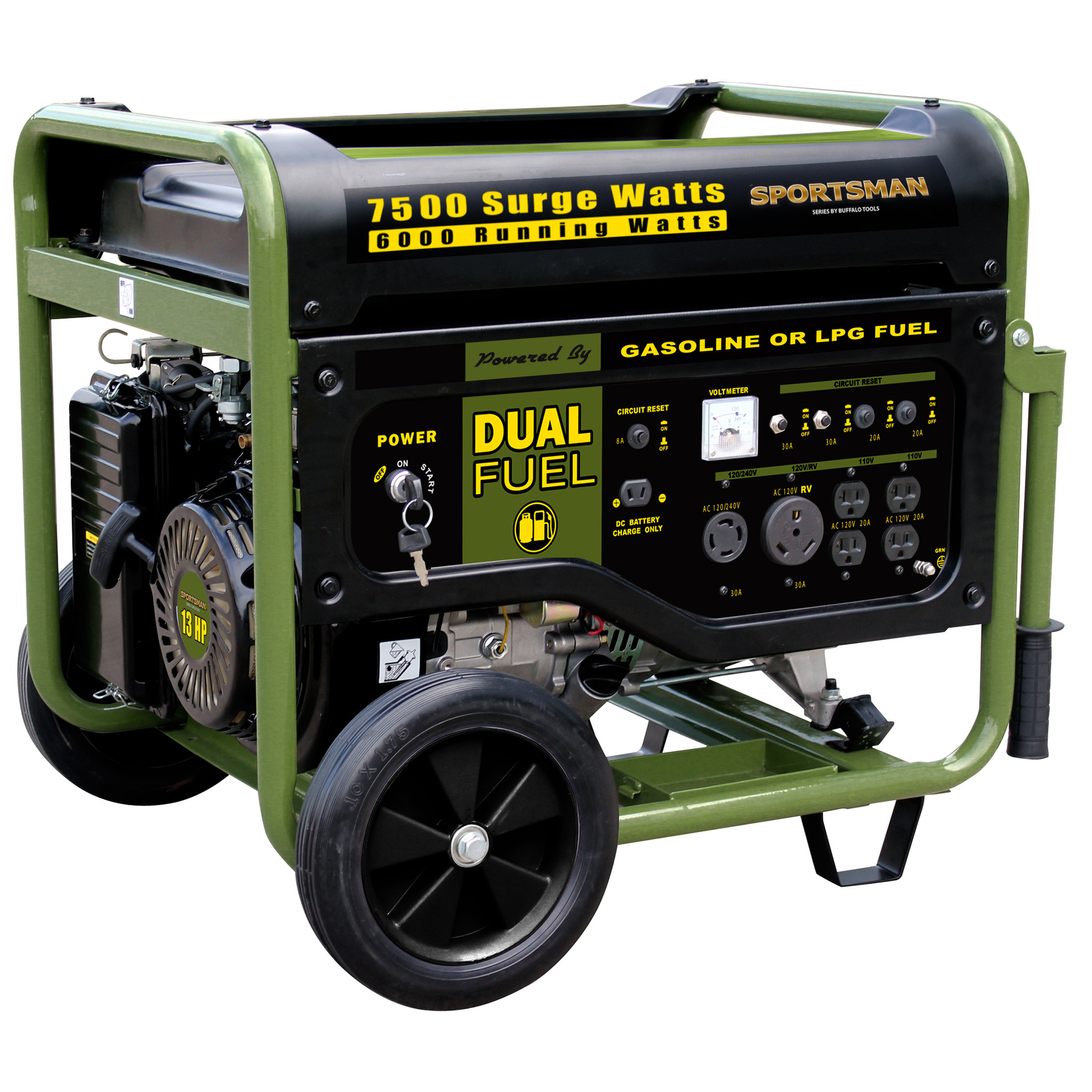 Sportsman Series, 7500 Watt Dual Fuel Generator, Surge Watts 7500 Voltage 120/240 Model GEN7500DF