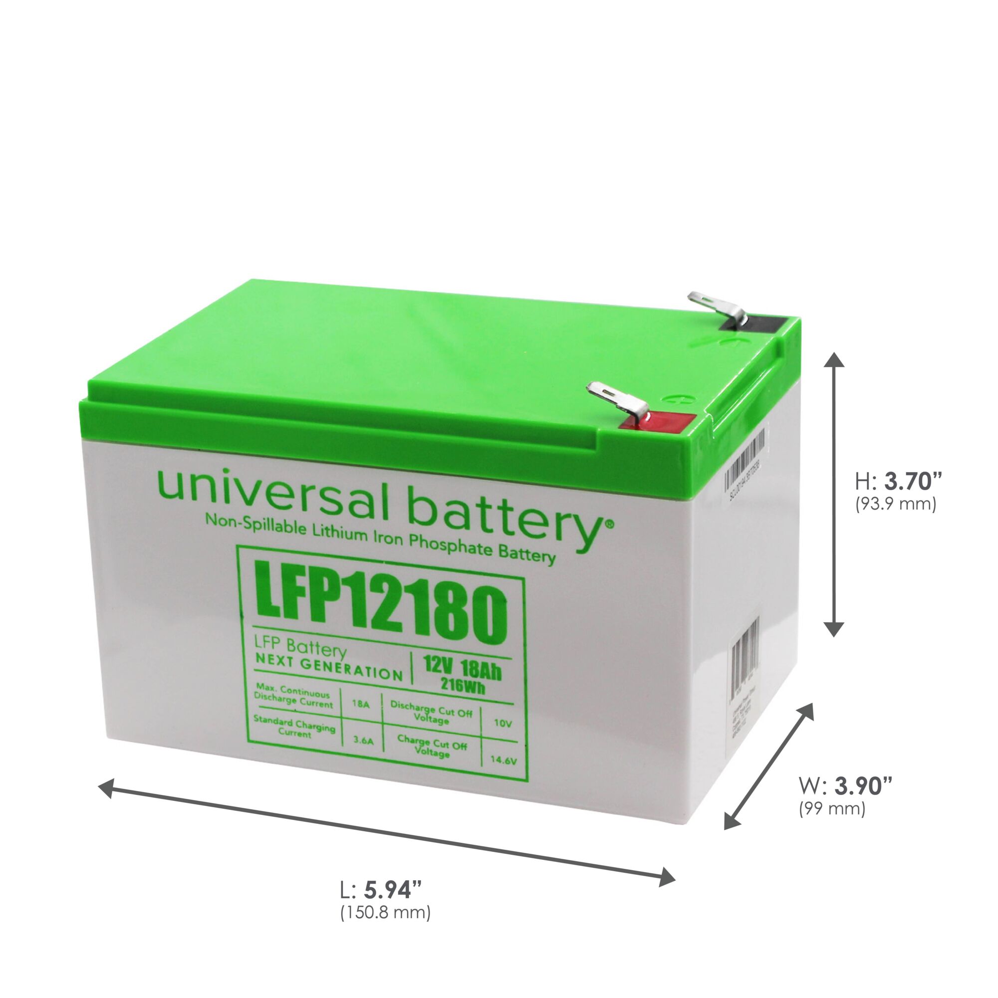 UPG, 12.8V 18Ah in 12Ah Case F2 LFP Battery, Volts 12 Amp Hours 18 Battery Power Type Lithium, Model 48044