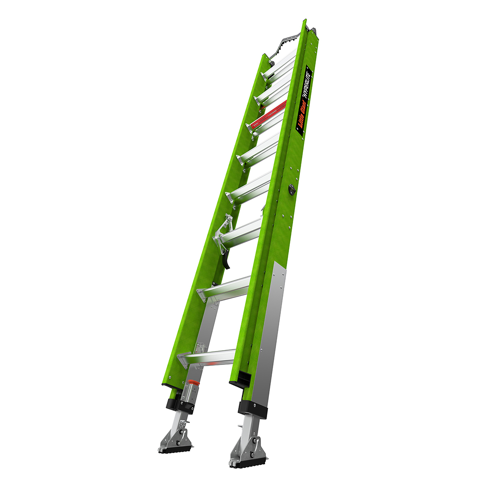 Little Giant Ladder, HYPERLITE 16ft. Ext. Ladder, V-bar, RATCHET Levelers, Height 16 ft, Capacity 375 lb, Material Fiberglass, Model 17916-246V