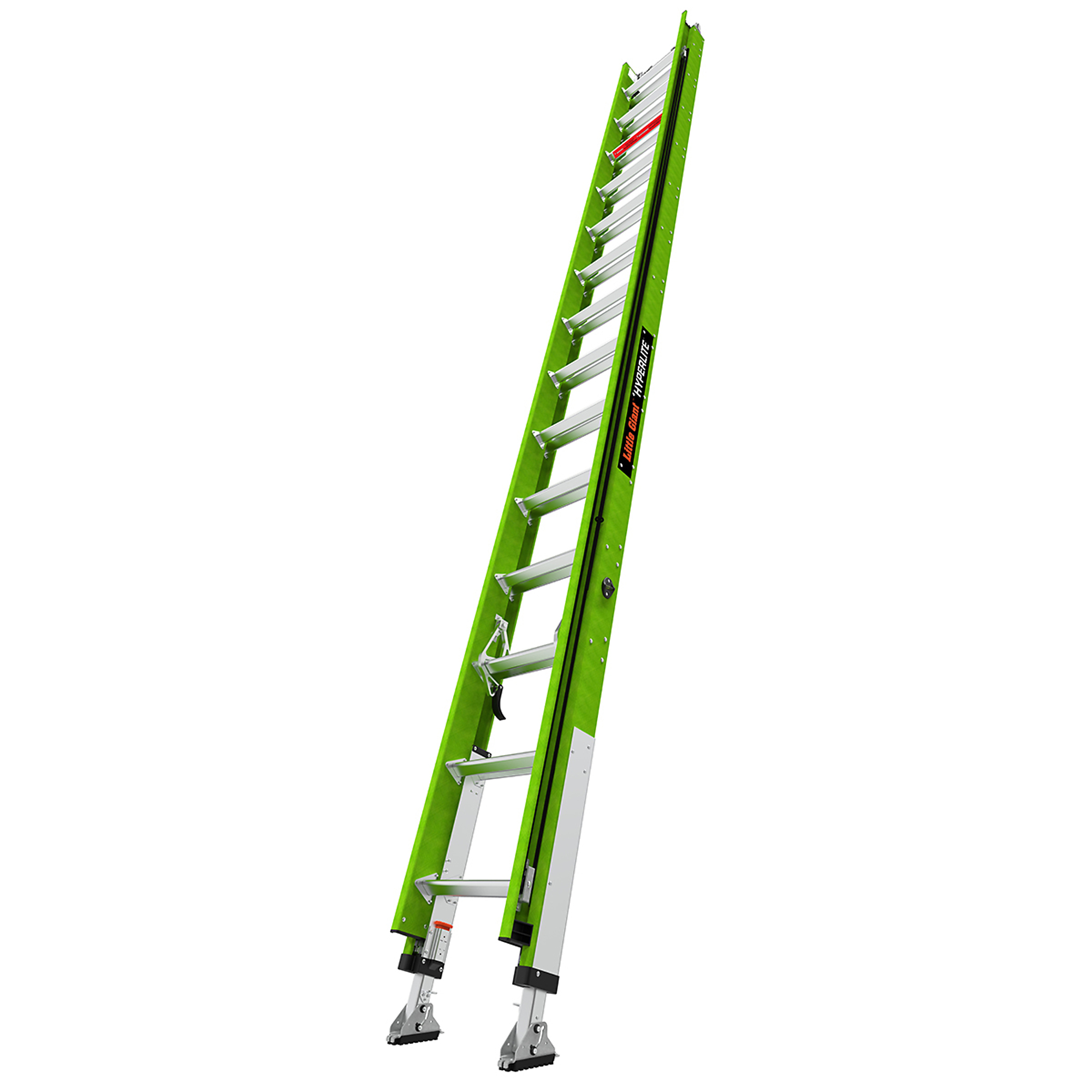 Little Giant Ladder, HYPERLITE 28 Ext. Lad. Pole Strap RATCHET Levelers, Height 28 ft, Capacity 375 lb, Material Fiberglass, Model 17928-246PS