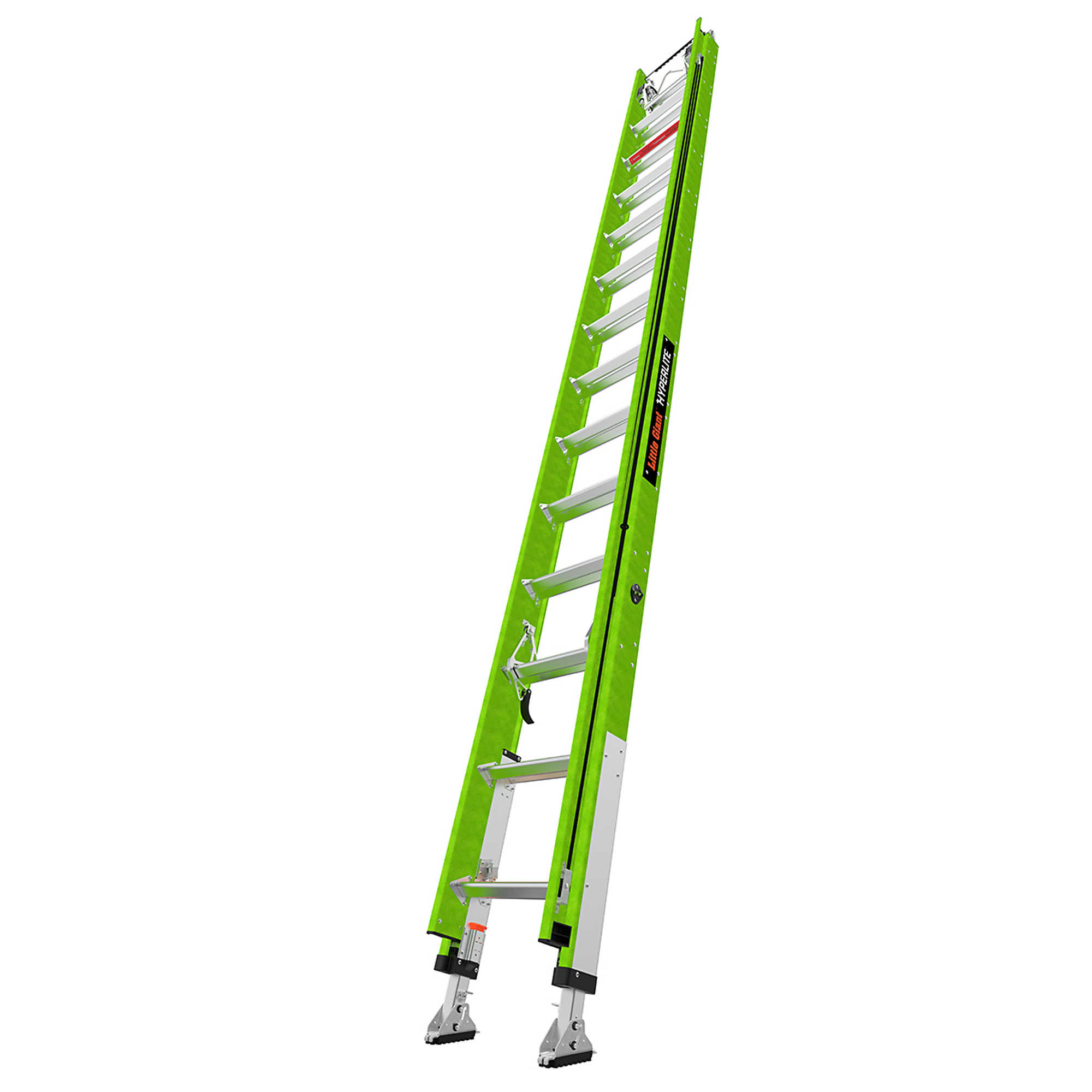 Little Giant Ladder, HYPERLITE 28 Ext Lad Hooks Strap RATCHET Levelers, Height 28 ft, Capacity 375 lb, Material Fiberglass, Model 17528-264
