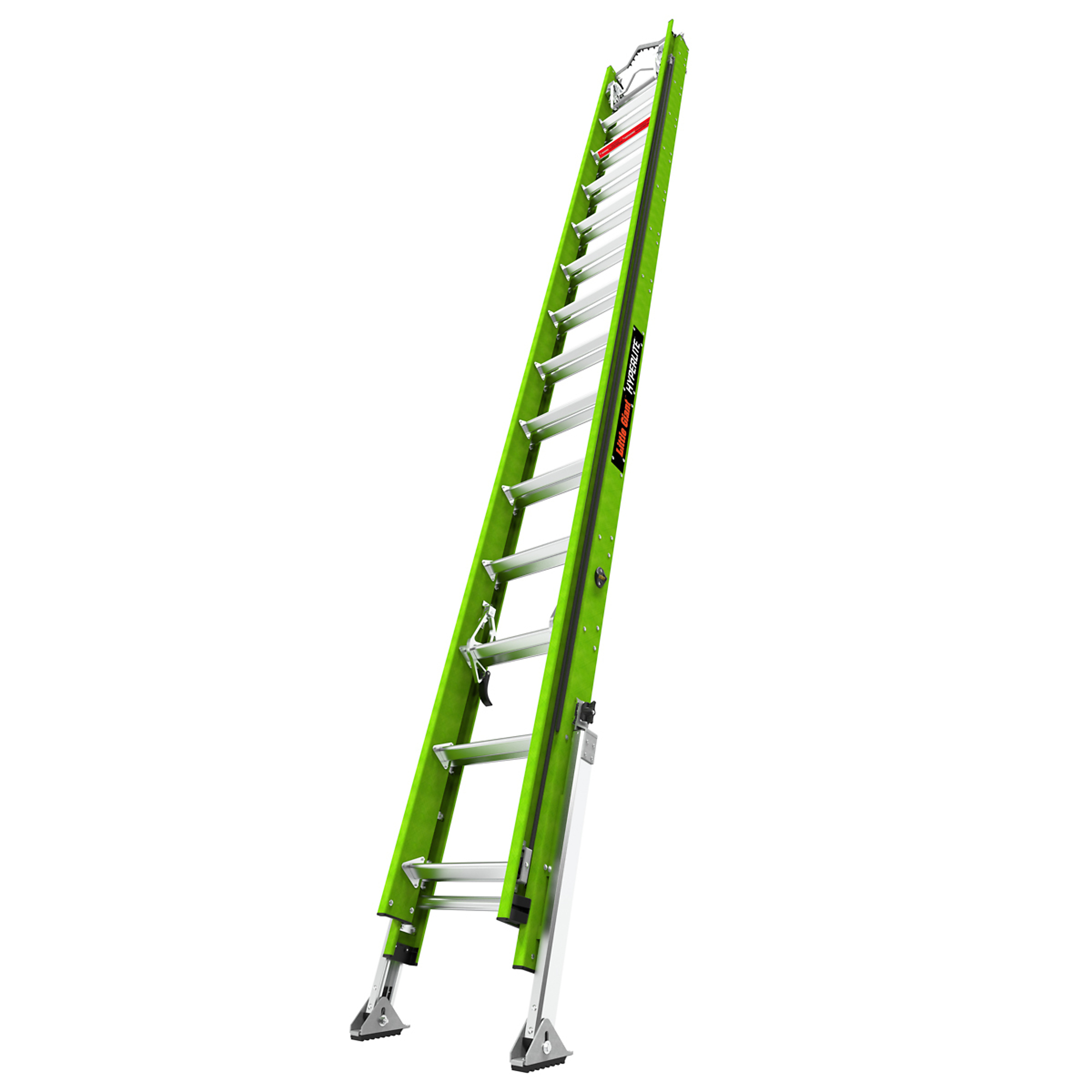 Little Giant Ladder, HYPERLITE 28 Ext Lad Hooks CLAW V-bar AUTO LEVELER, Height 28 ft, Capacity 375 lb, Material Fiberglass, Model 17528-184V
