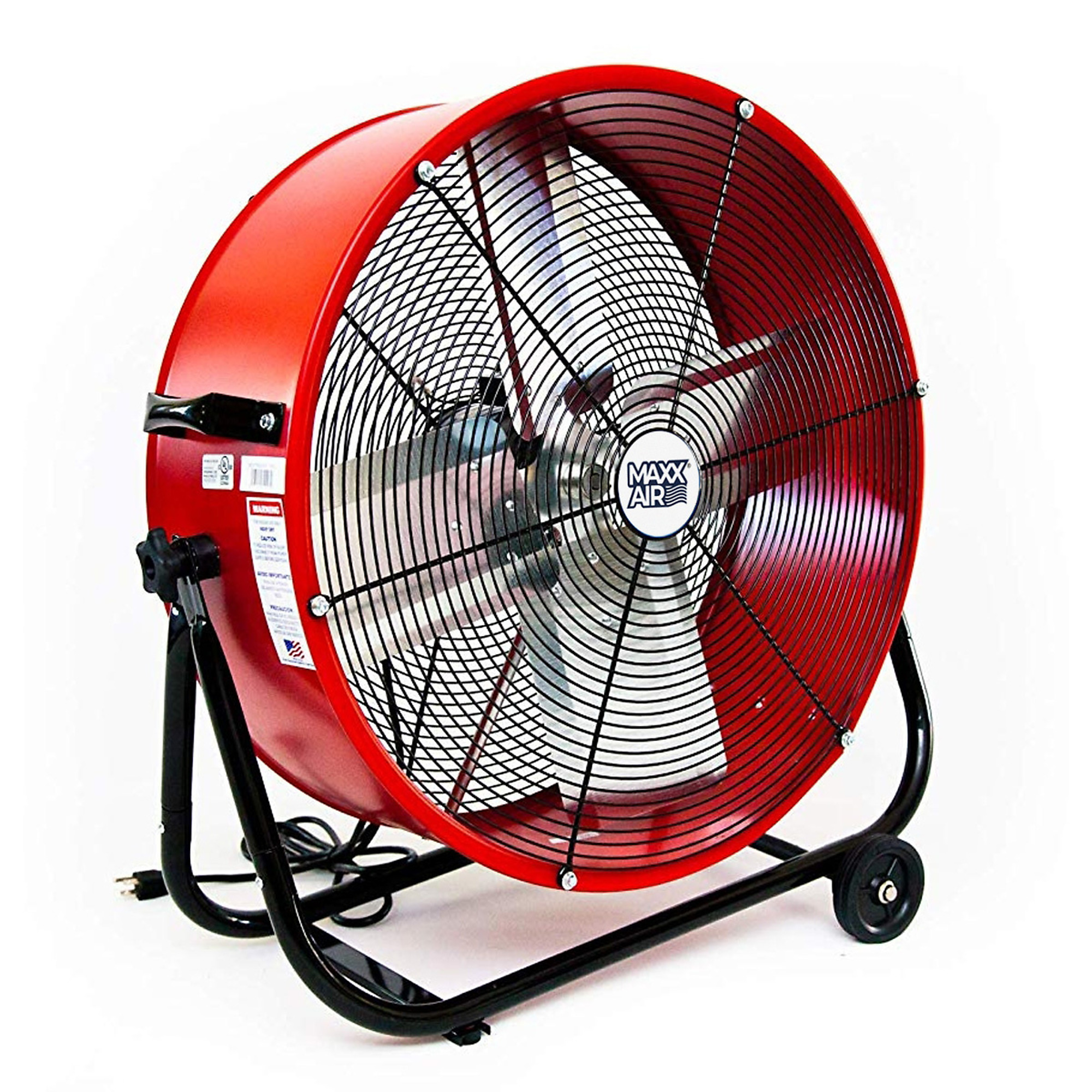 MaxxAir, 24Inch 2-Speed Tilting Direct Drive Drum Fan, Red, Fan Diameter 24 in, Air Delivery 4000 cfm, Volts 120 Model BF24TFREDUPS