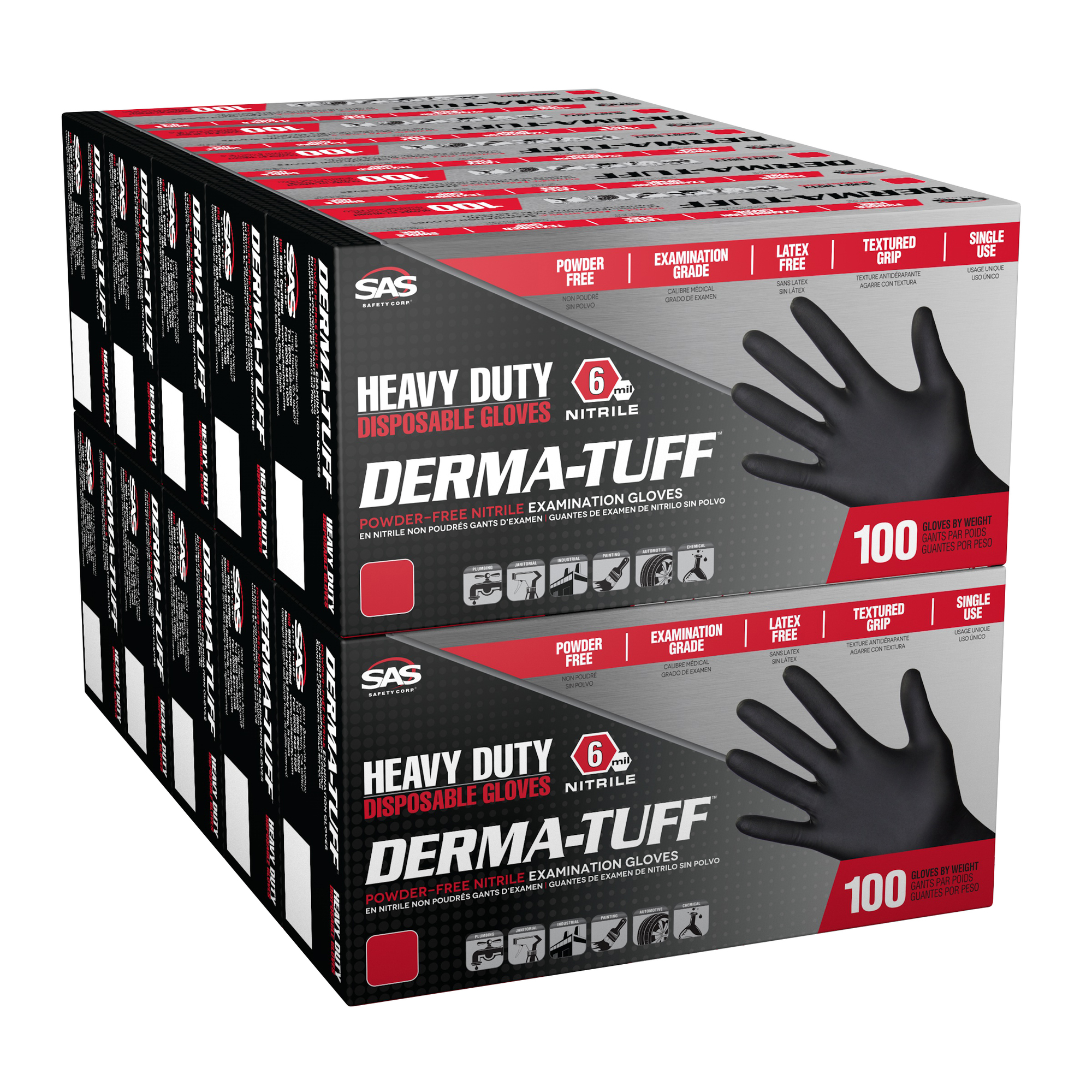 Derma-Tuff, Case of Derma-Tuff PF Exam Nitrile 6mil 1000 Glove, Size L, Color Black, Included (qty.) 1000 Model 66588CASE