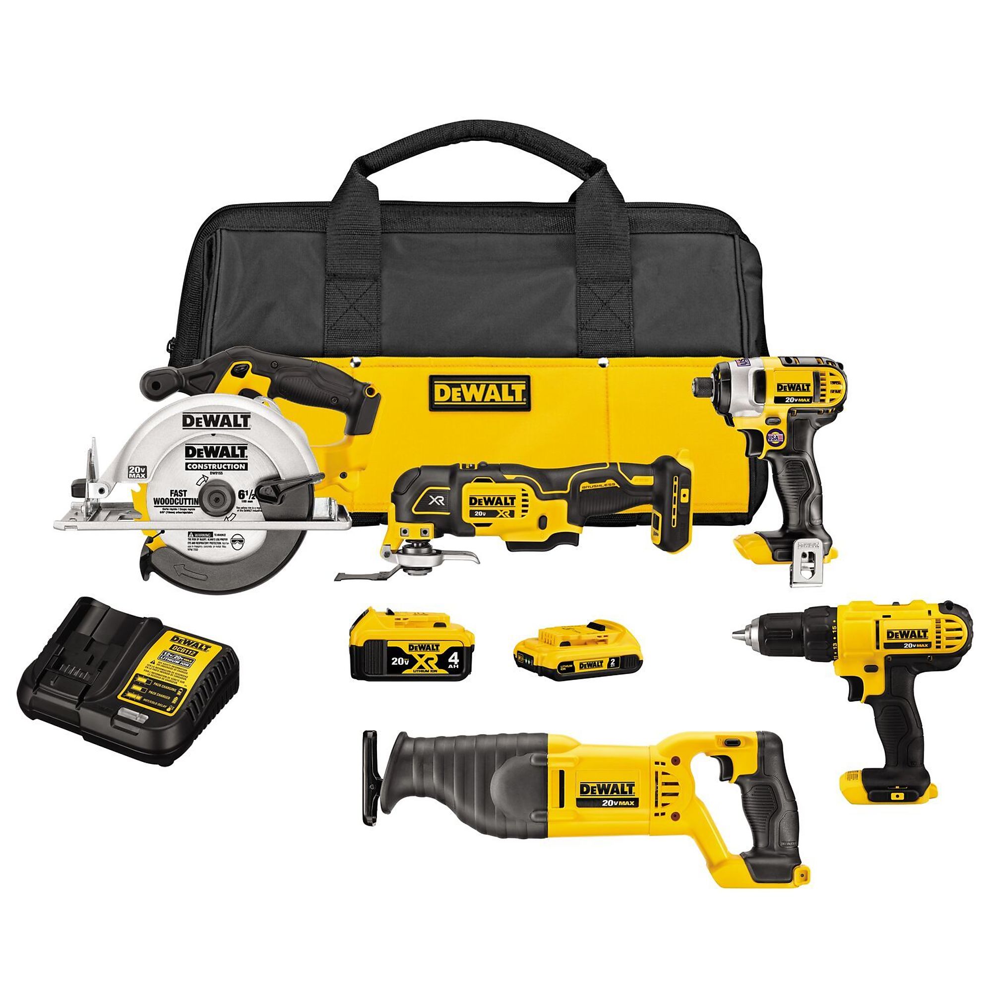 DEWALT, 20V MAX* Cordless 5-Tool Combo Kit, Chuck Size 1/2 in, Drive Size 1/4 in, Tools Included (qty.) 5 Model DCK551D1M1