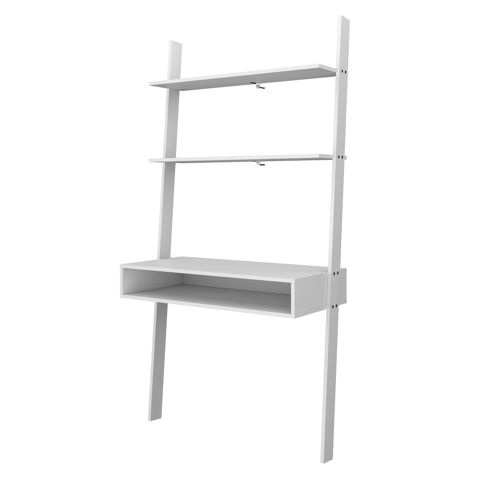 Manhattan Comfort, Cooper Ladder Desk 2 Floating Shelves in White, Width 36.61 in, Height 72.04 in, Depth 17.51 in, Model 193AMC