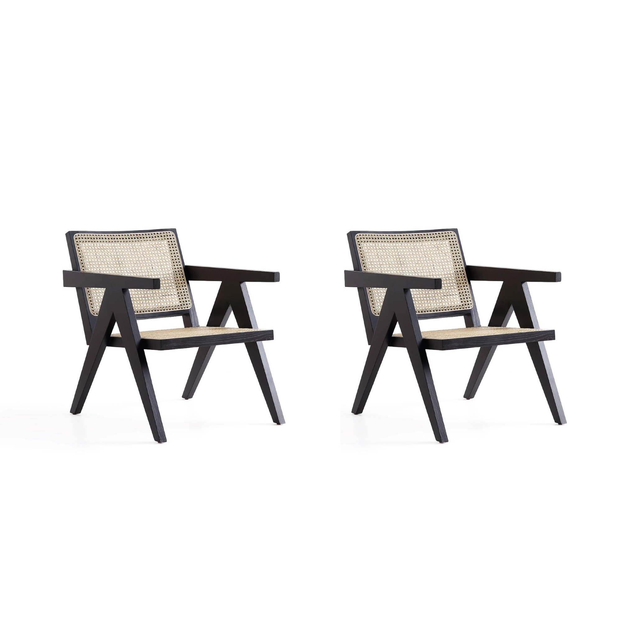 Manhattan Comfort, Hamlet Accent Chair Black and Natural Cane 2 Set, Primary Color Black, Included (qty.) 2 Model 2-ACCA04