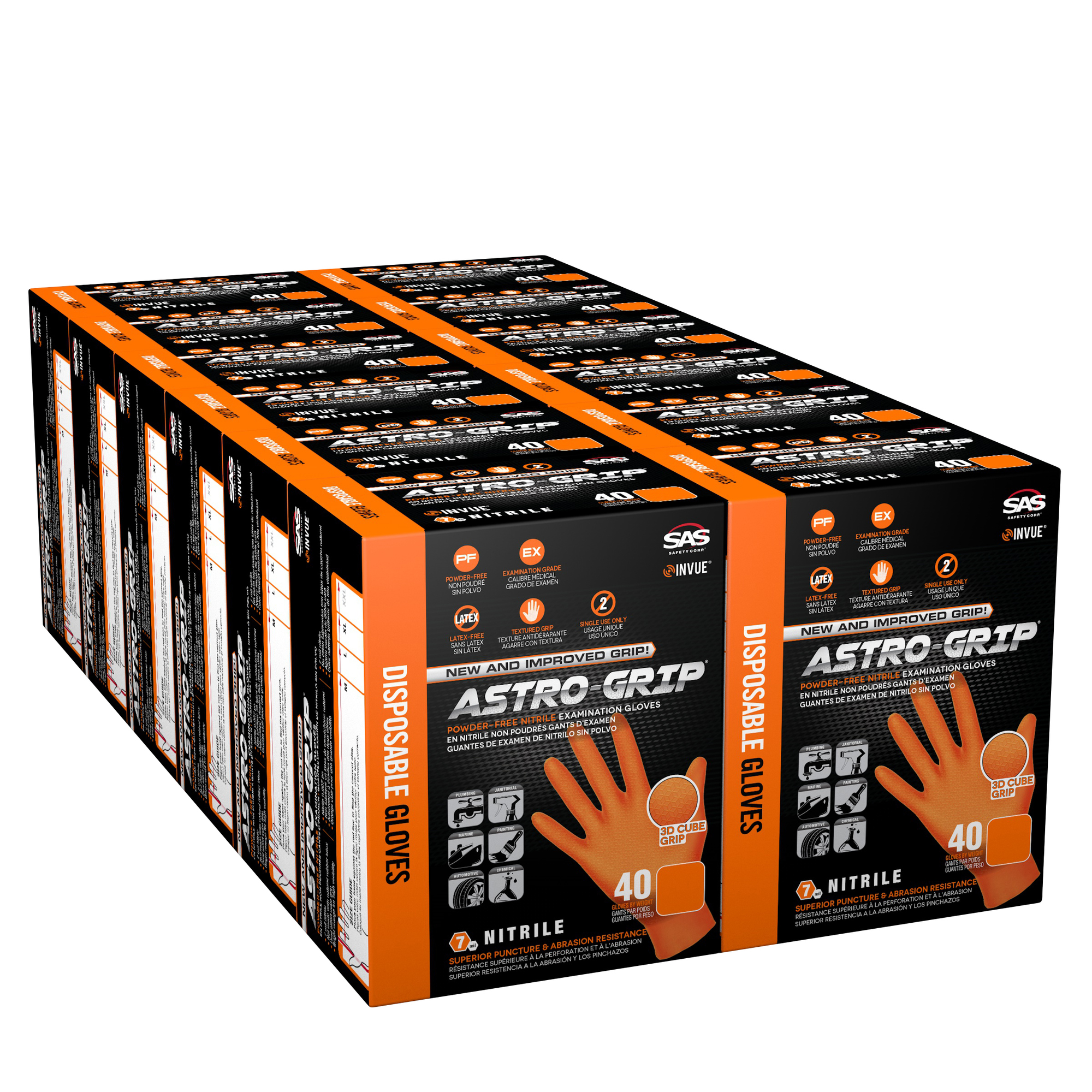 AstroGrip, Case Astro-Grip Powder-Free Nitrile 7 mil (40 Pks), Size XL, Color Orange, Included (qty.) 480 Model 66474-40CASE