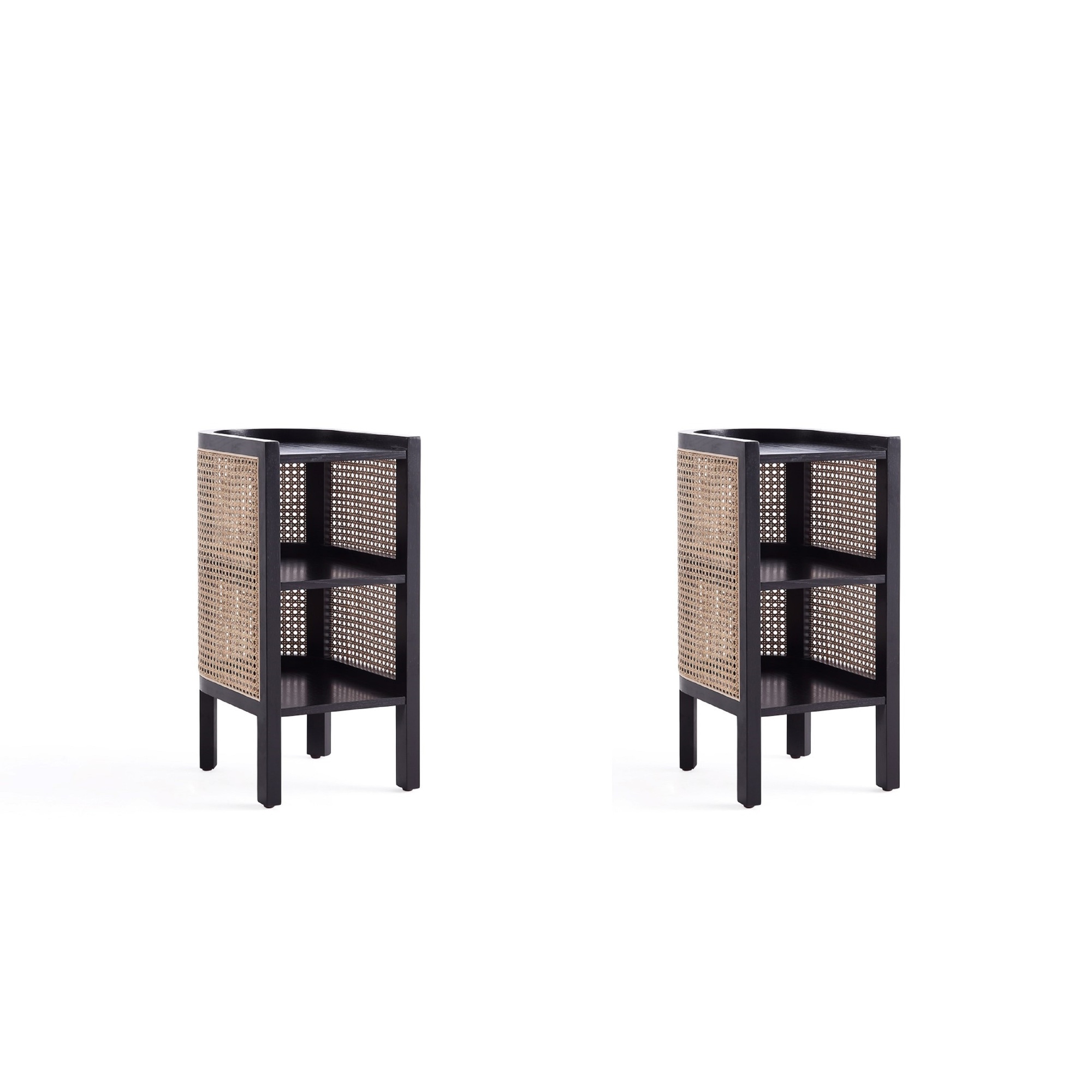Manhattan Comfort, Versailles End Table Black and Cane Set of 2 Width 11.81 in, Height 24.41 in, Depth 15.94 in, Model 2-NSCA01