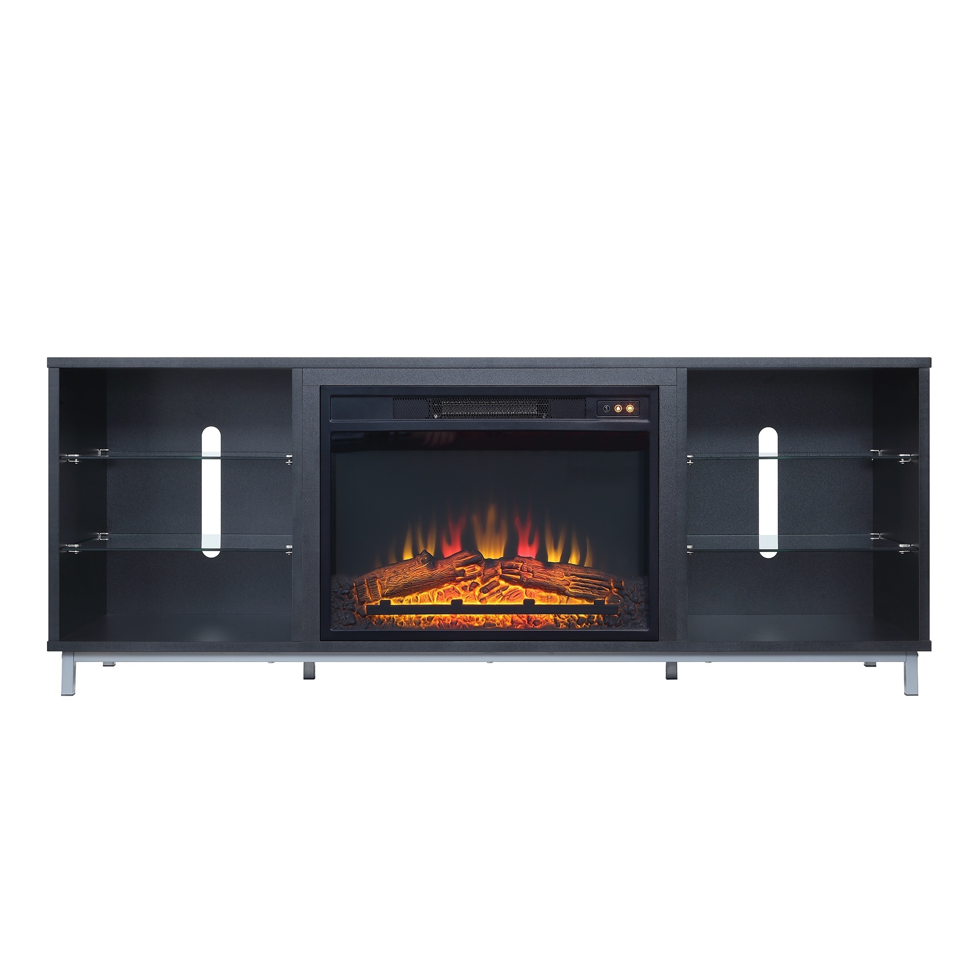 Manhattan Comfort, Brighton 60Inch Fireplace with Glass Shelves in Onyx, Width 60 in, Height 24 in, Depth 16 in, Model FP4