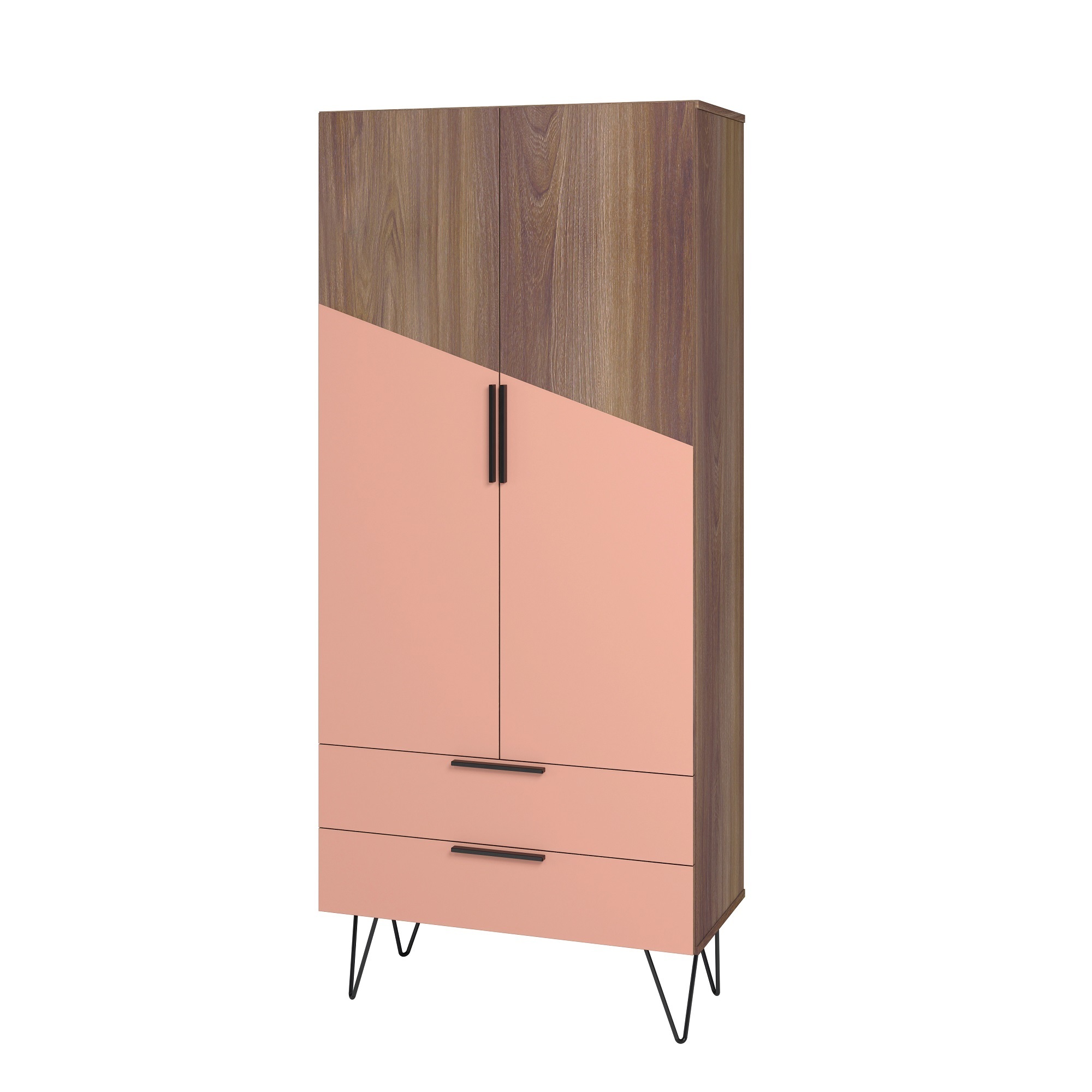 Manhattan Comfort, Beekman 67.32 Tall Cabinet 6 Shelves Brown Pink, Width 29.52 in, Height 67.32 in, Depth 14.37 in, Model 401AMC