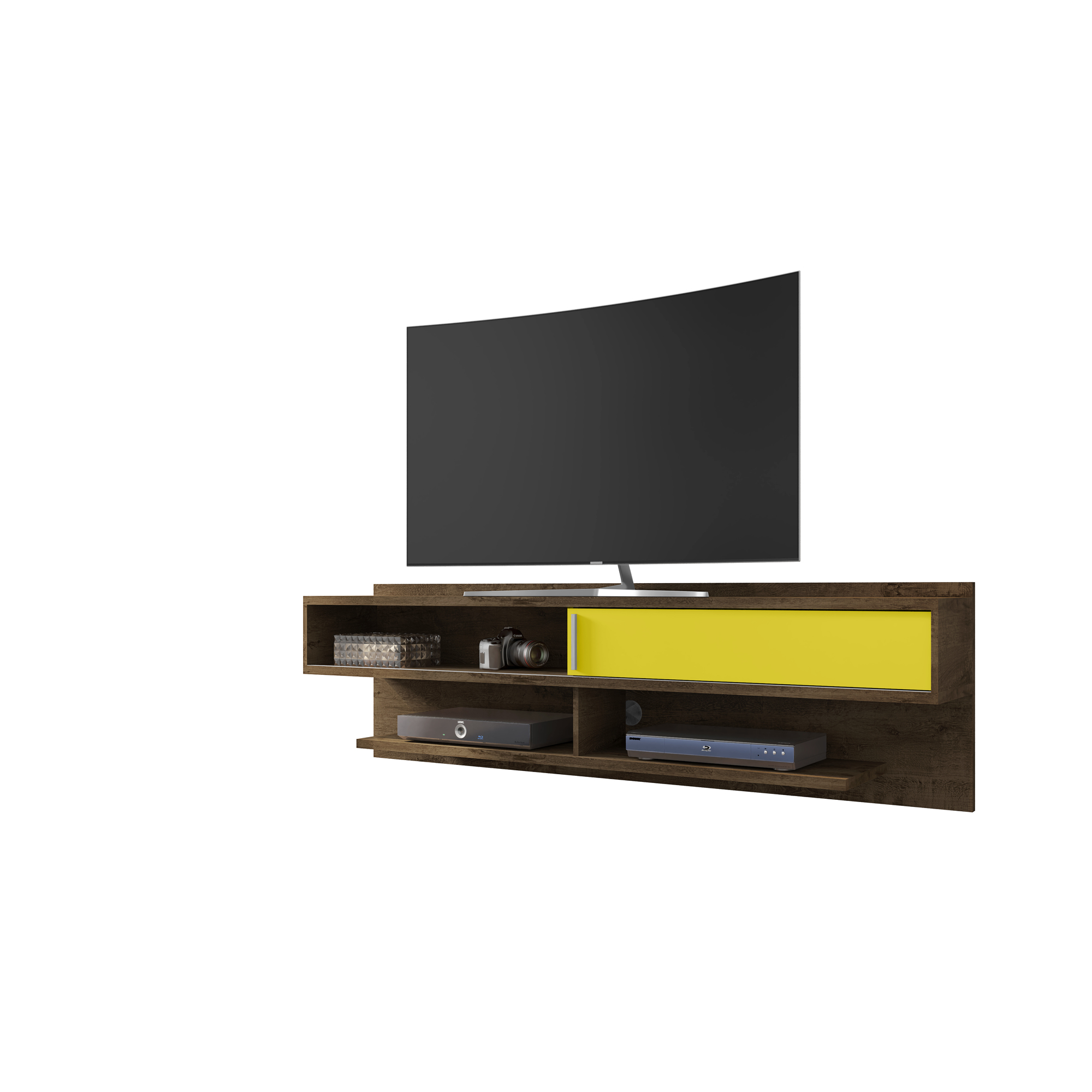 Manhattan Comfort, Astor Modern Floating Ent Cntr 1.0 Brown Yellow, Width 70.86 in, Height 21.26 in, Depth 12.87 in, Model 222BMC