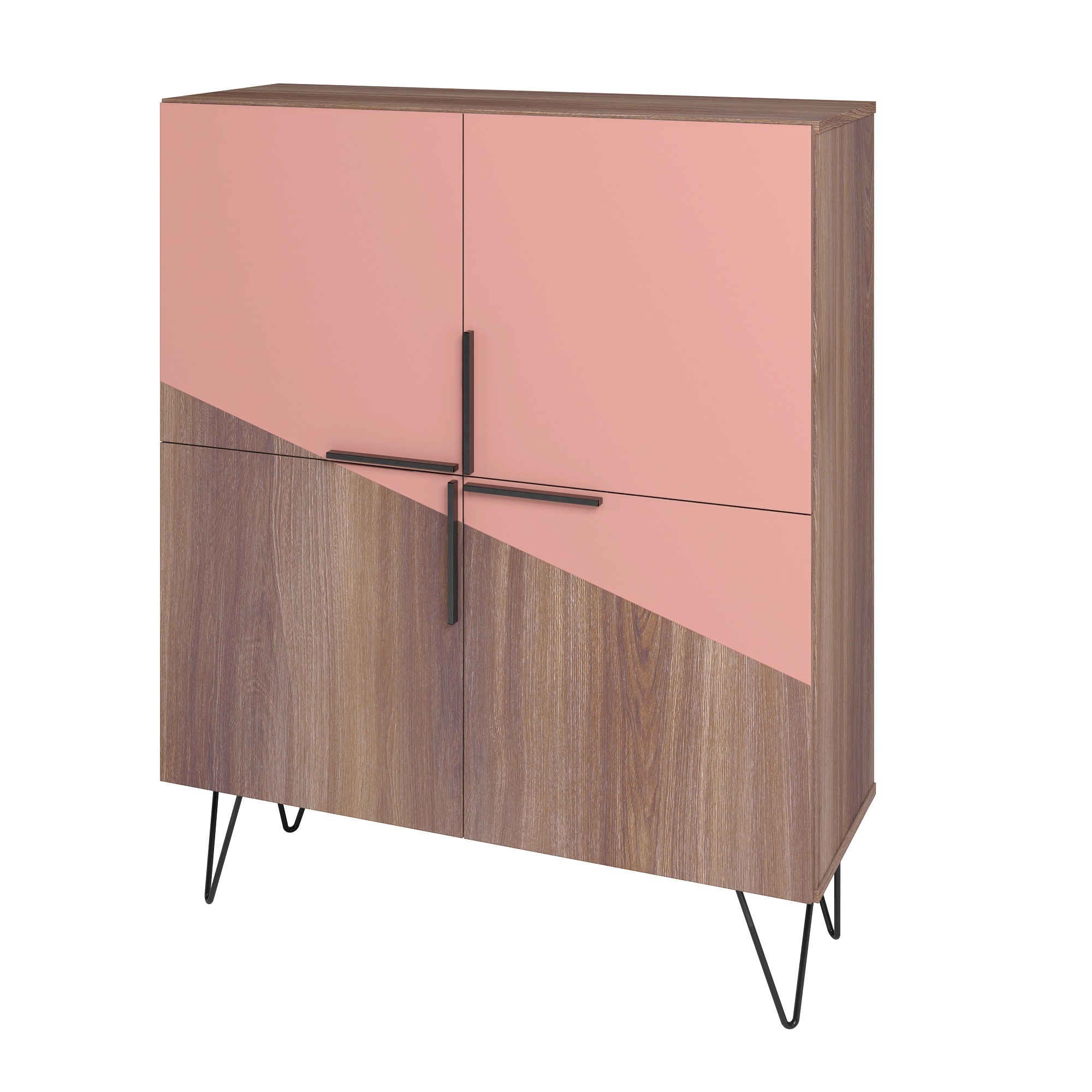 Manhattan Comfort, Beekman 43.7 Low Cabinet 4 Shelves Brown and Pink, Width 35.43 in, Height 43.7 in, Depth 13.77 in, Model 400AMC