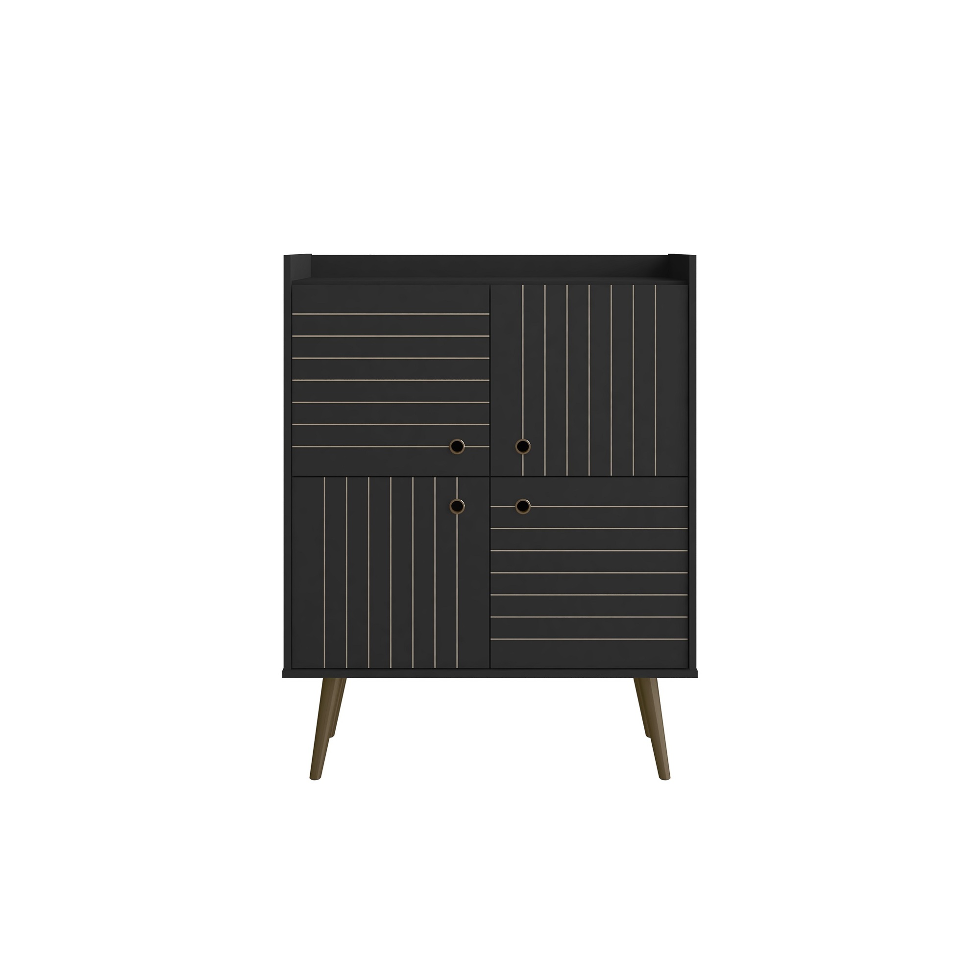 Manhattan Comfort, Bogart Mid-Century Modern Accent Cabinet in Black, Width 35.43 in, Height 45.5 in, Depth 14.17 in, Model 255BMC