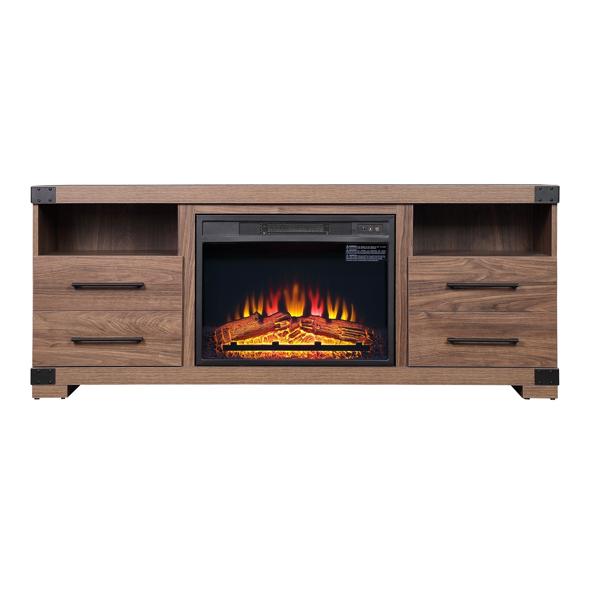 Manhattan Comfort, Richmond 60Inch Fireplace 2 Drawers and Shelves Brown, Width 60 in, Height 24 in, Depth 15 in, Model FP1