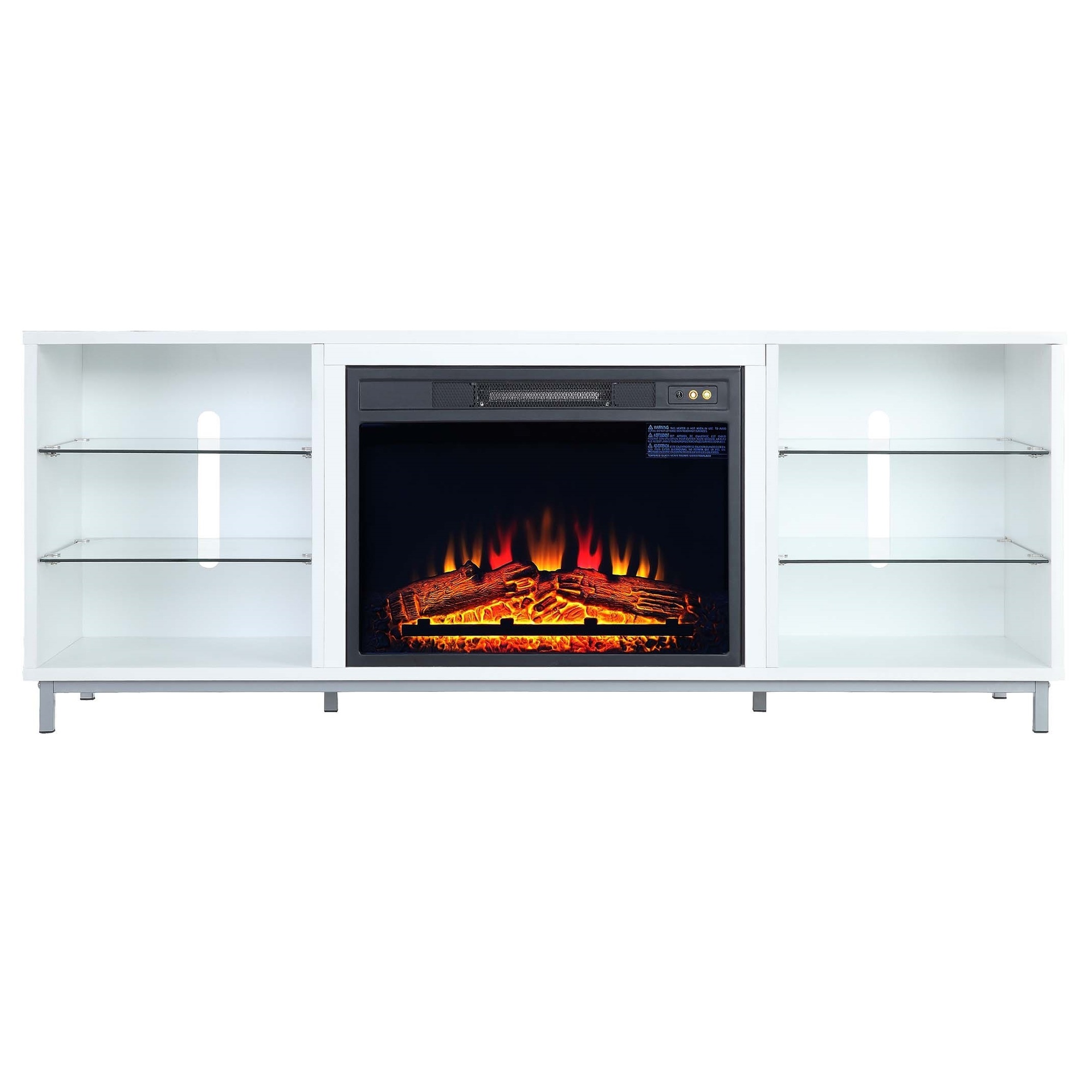 Manhattan Comfort, Brighton 60Inch Fireplace with Glass Shelves in White, Width 60 in, Height 24 in, Depth 16 in, Model FP4