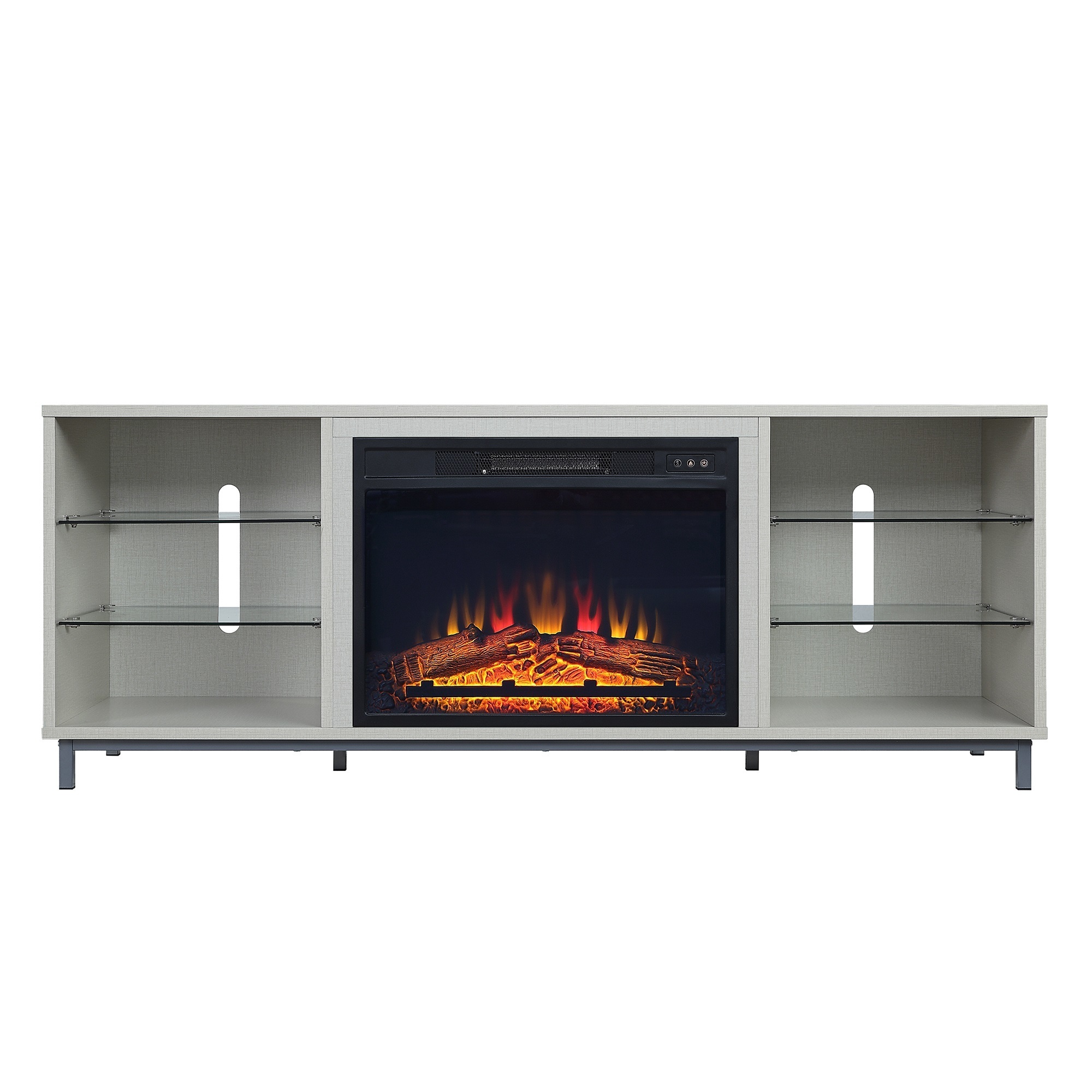 Manhattan Comfort, Brighton 60Inch Fireplace with Glass Shelves in Beige, Width 60 in, Height 24 in, Depth 16 in, Model FP4